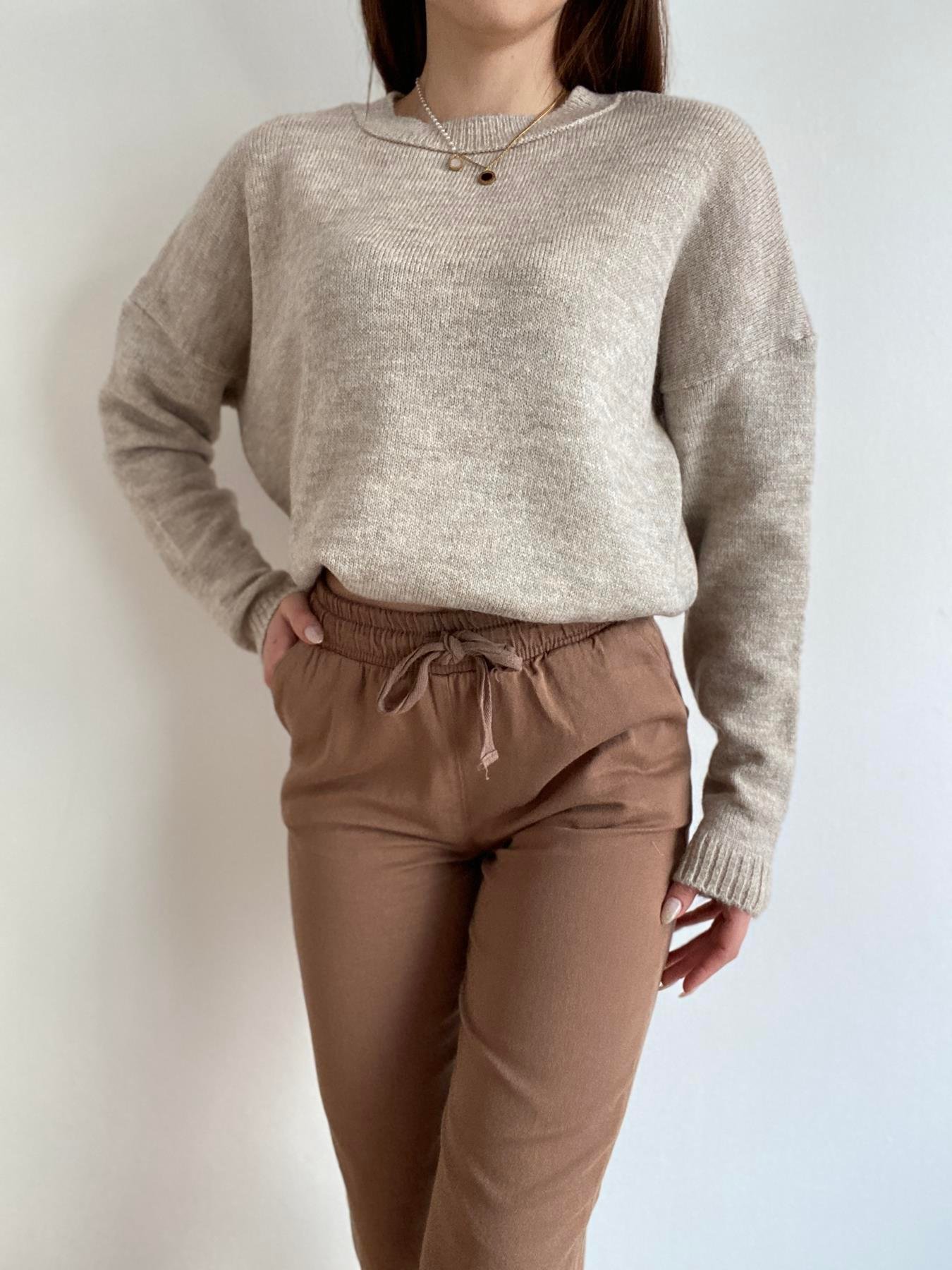 Oversize Bisiklet Yaka Şardonlu Kazak TAŞ