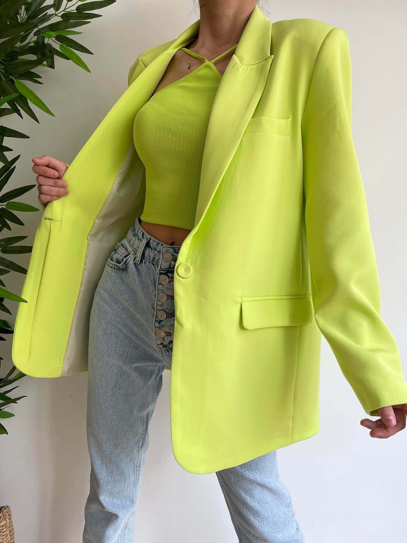 Oversize Blazer Ceket Neon yeşil