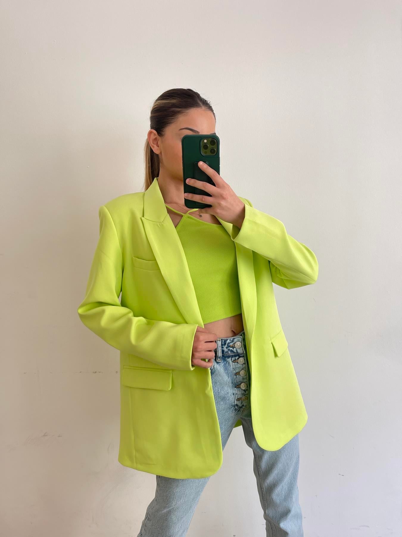 Oversize Blazer Ceket Neon yeşil