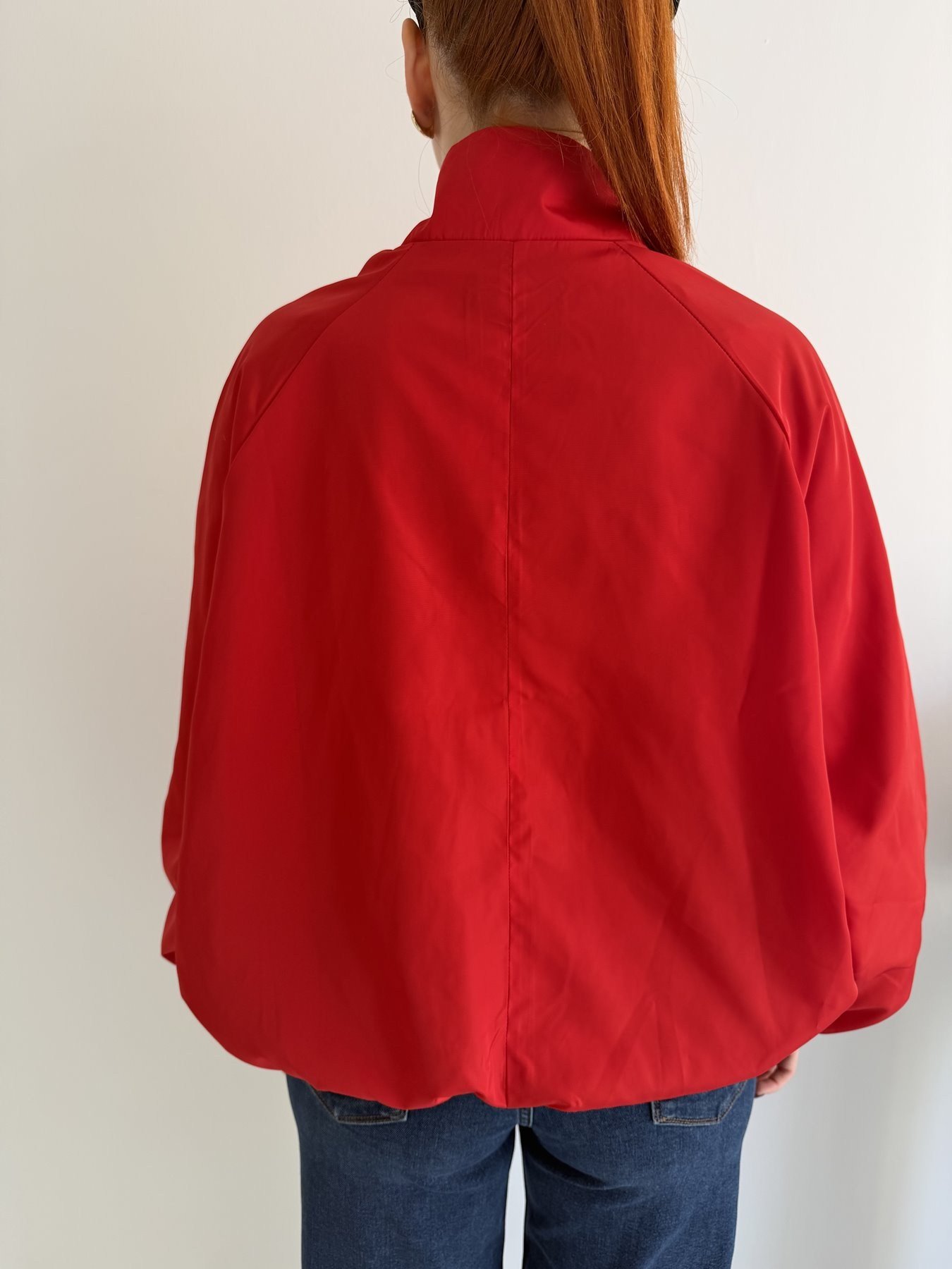 Oversize Çin Düğmeli Mont Kırmızı