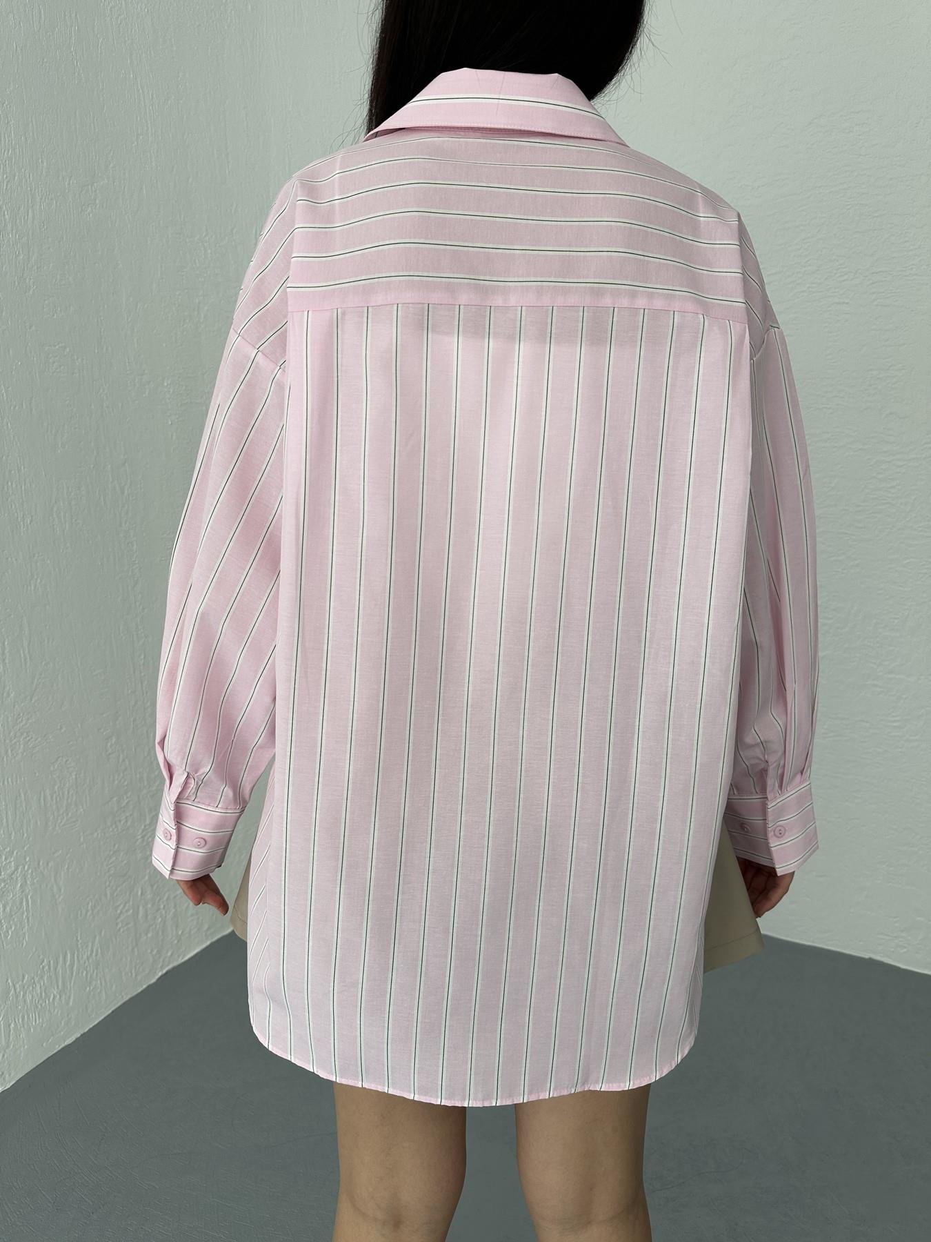 Oversize Çizgili Cepsiz Gömlek Pembe