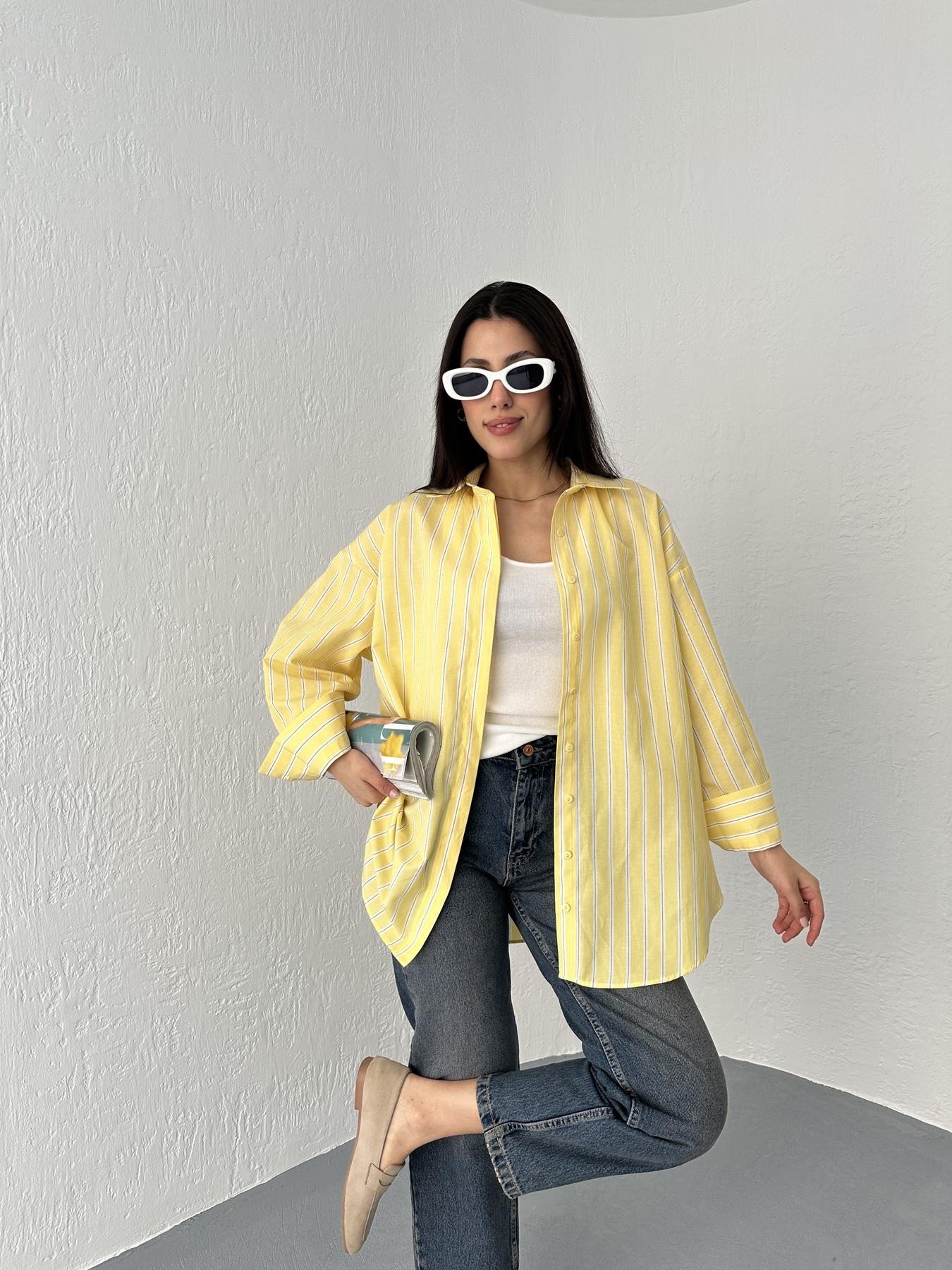 Oversize Çizgili Cepsiz Gömlek Sarı