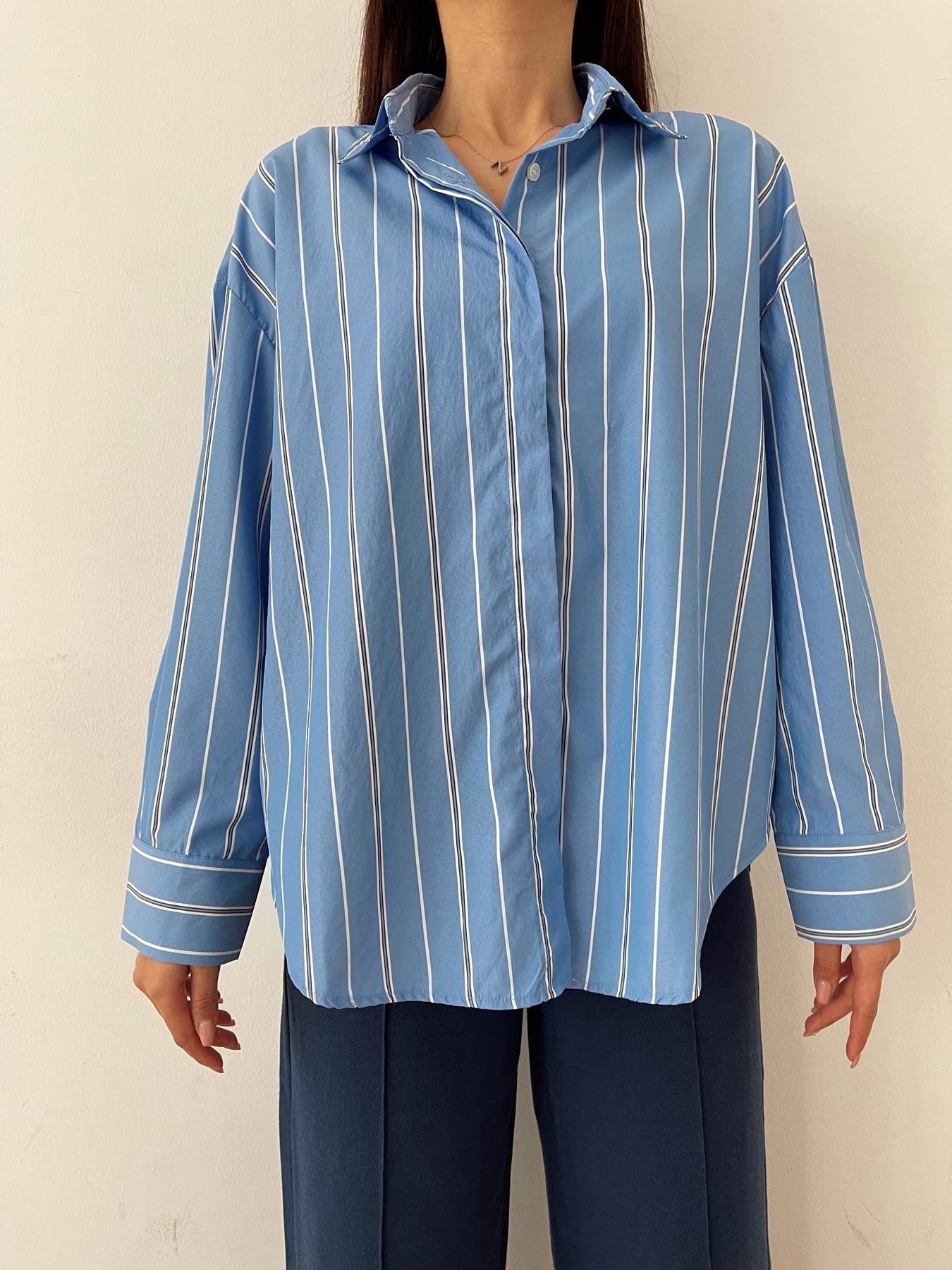 Oversize Çizgili Gömlek MAVİ