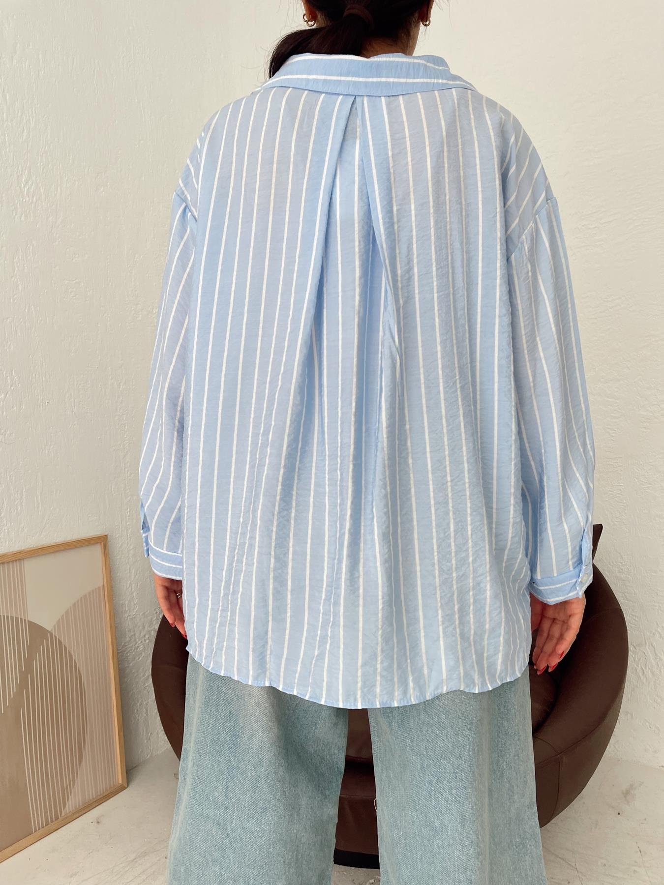 Oversize Çizgili Gömlek MAVİ