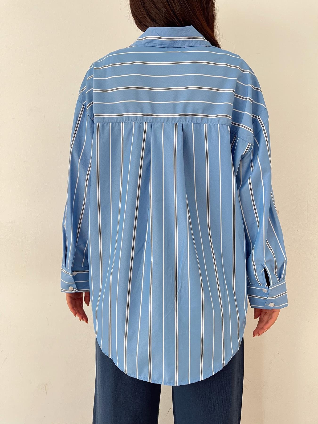 Oversize Çizgili Gömlek MAVİ
