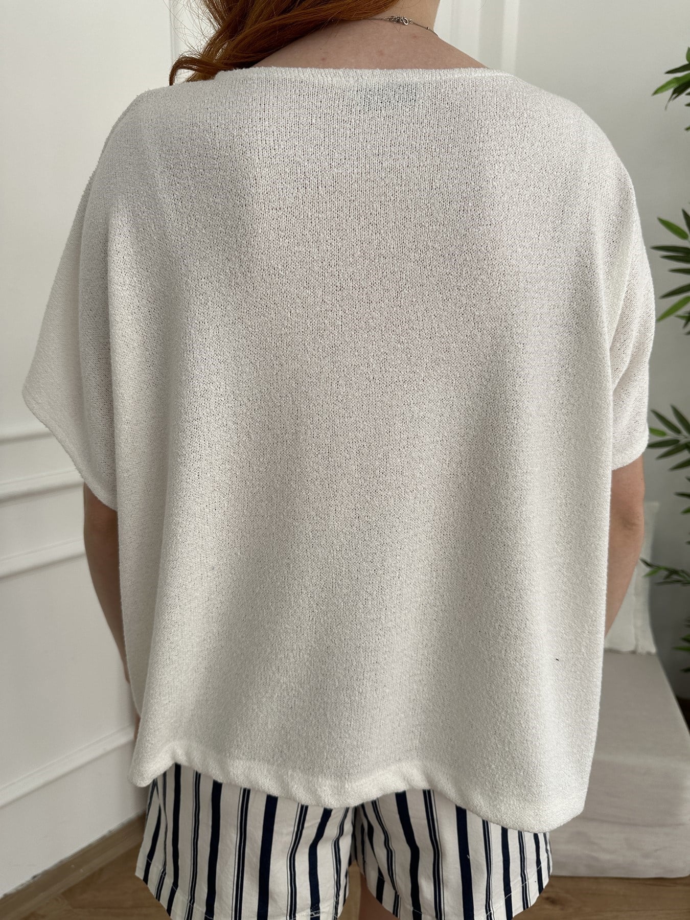 Oversize Düşük Kol Triko Ekru
