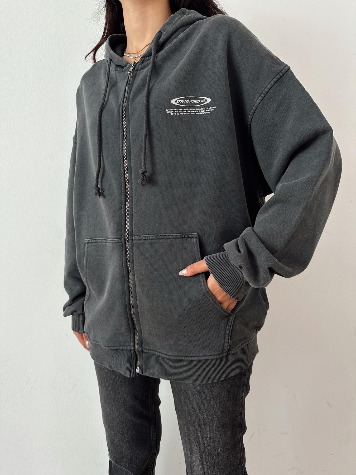 Oversize Fermuarlı Sweatshirt ANTRASİT