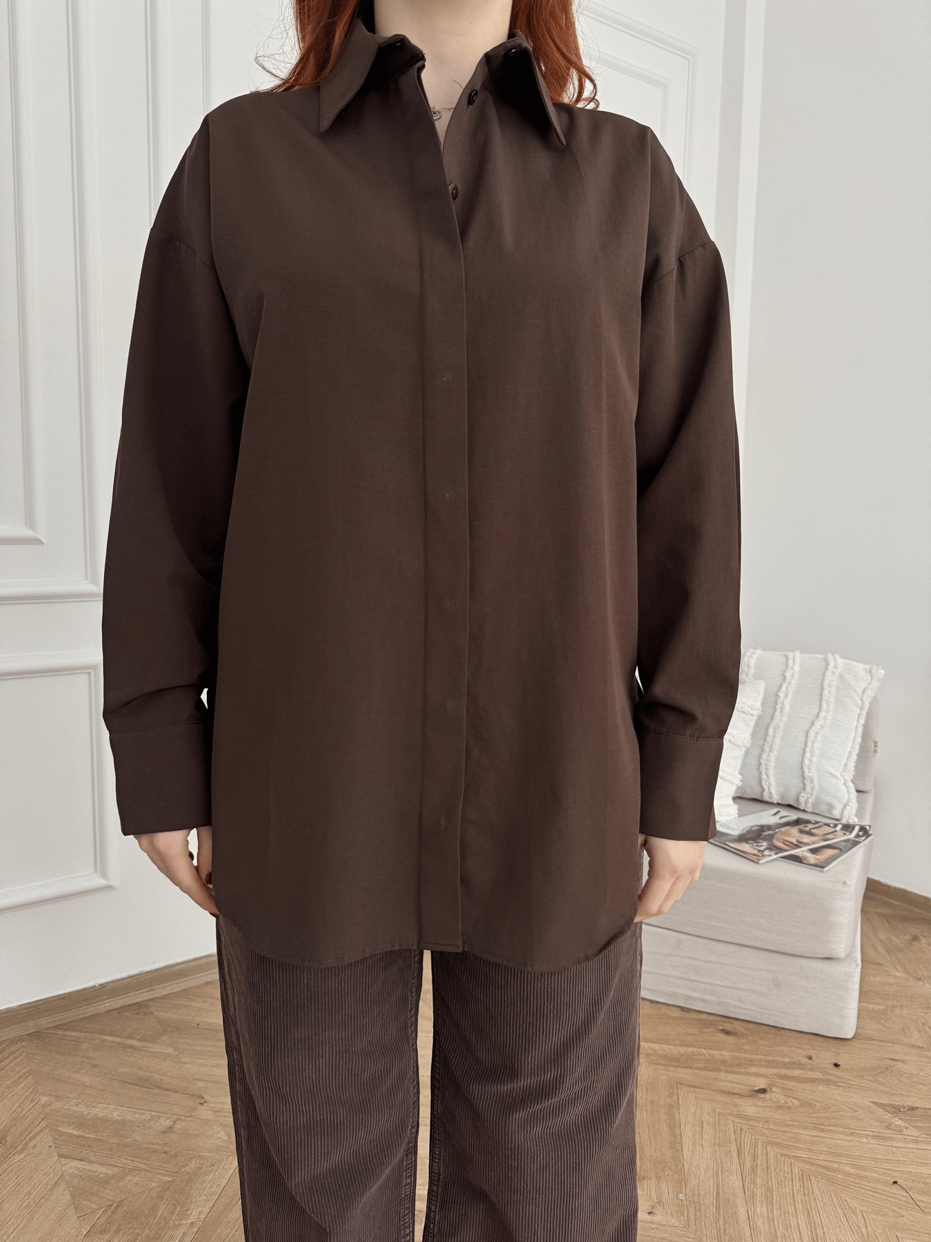Oversize Gömlek Kahve