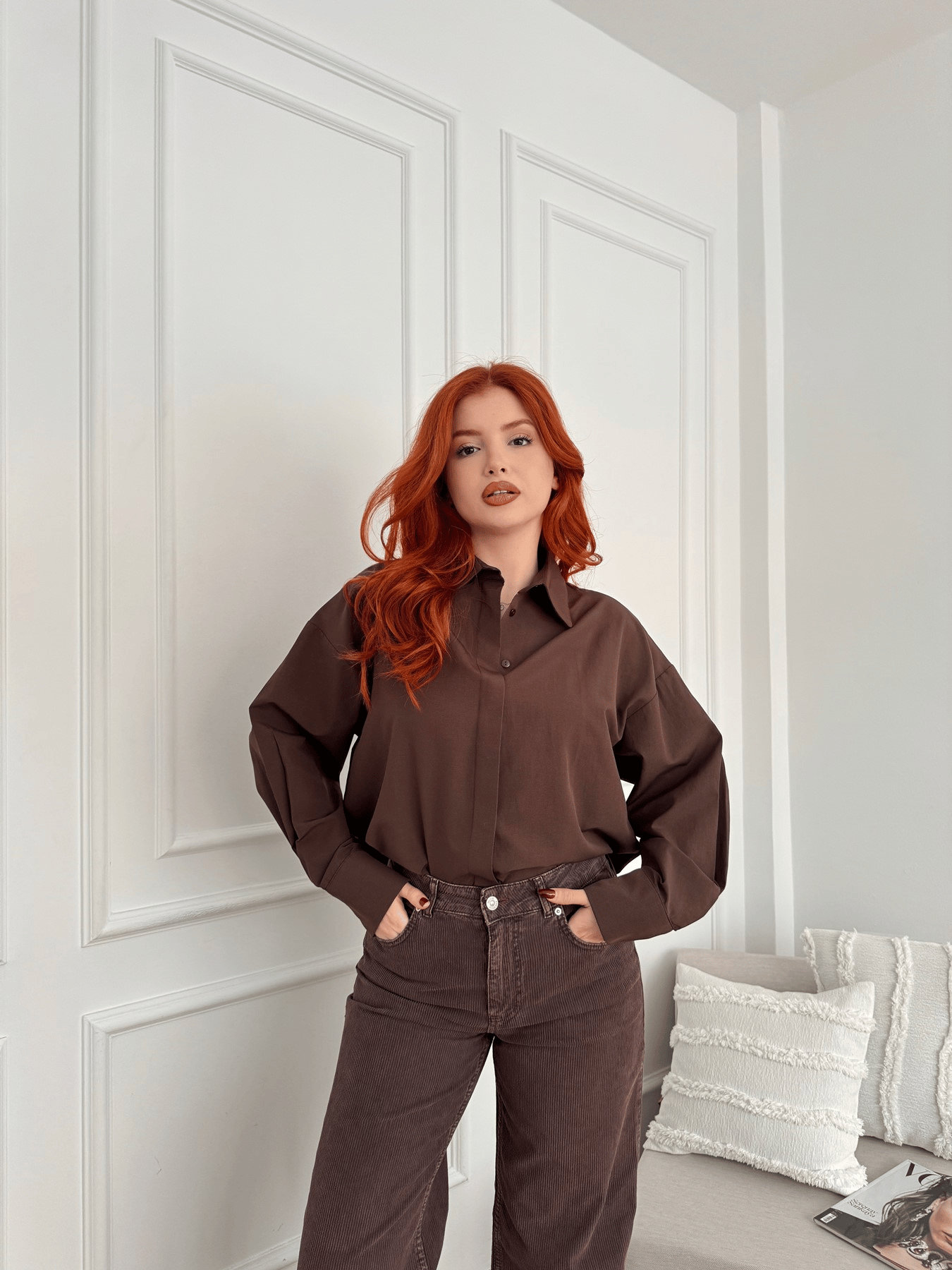 Oversize Gömlek Kahve