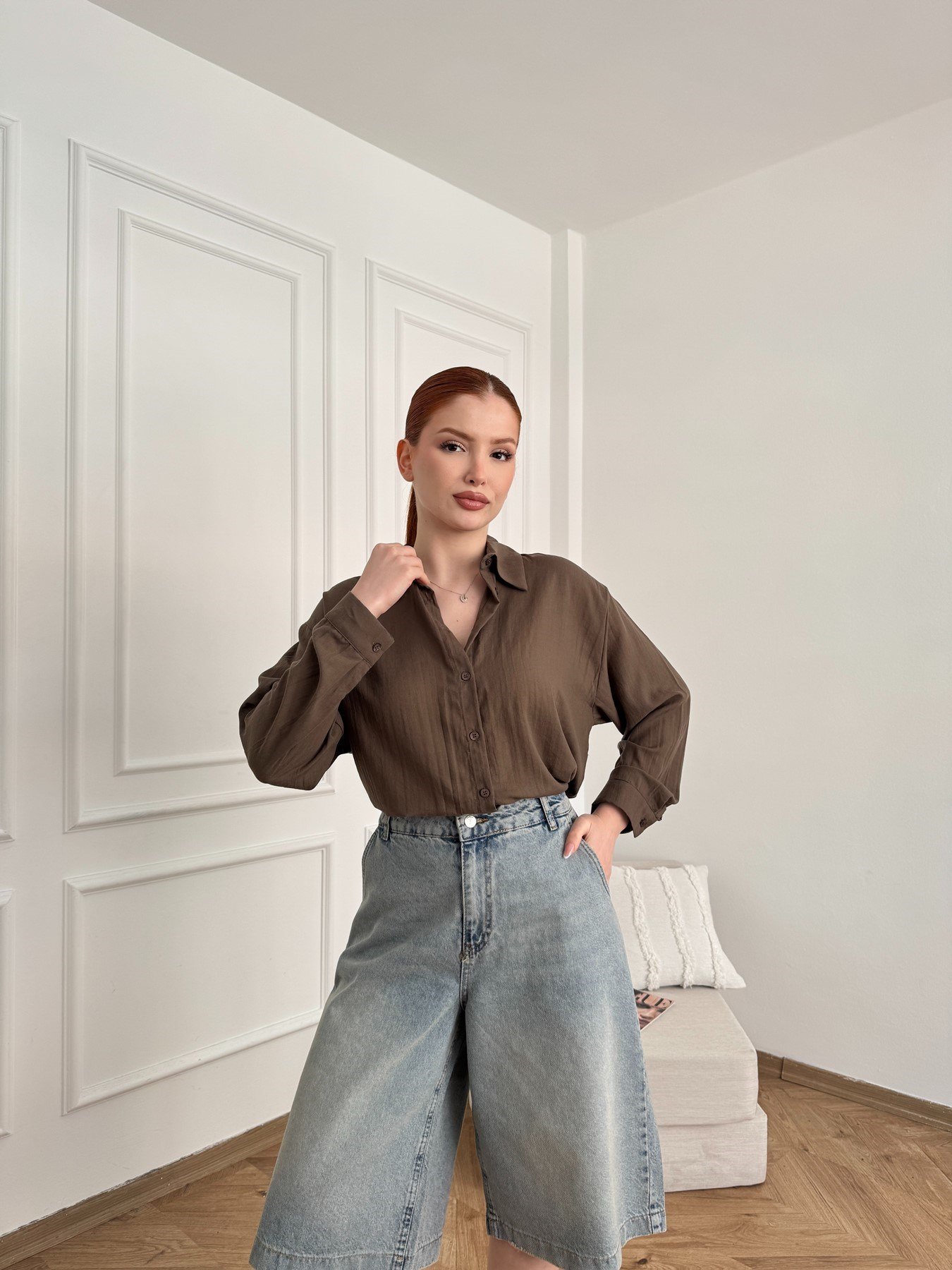 Oversize Gömlek Kahve