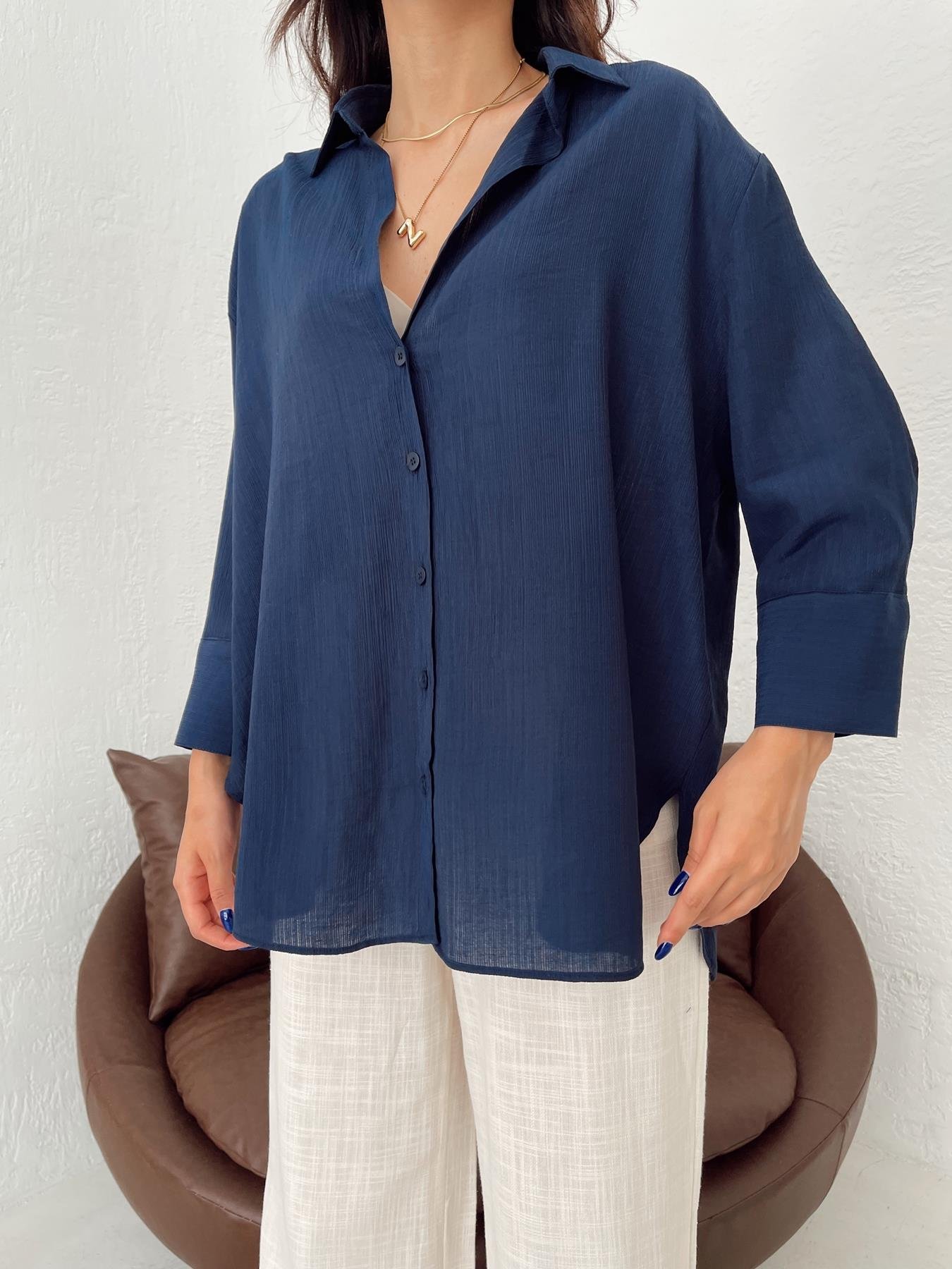 Oversize Gömlek LACİVERT