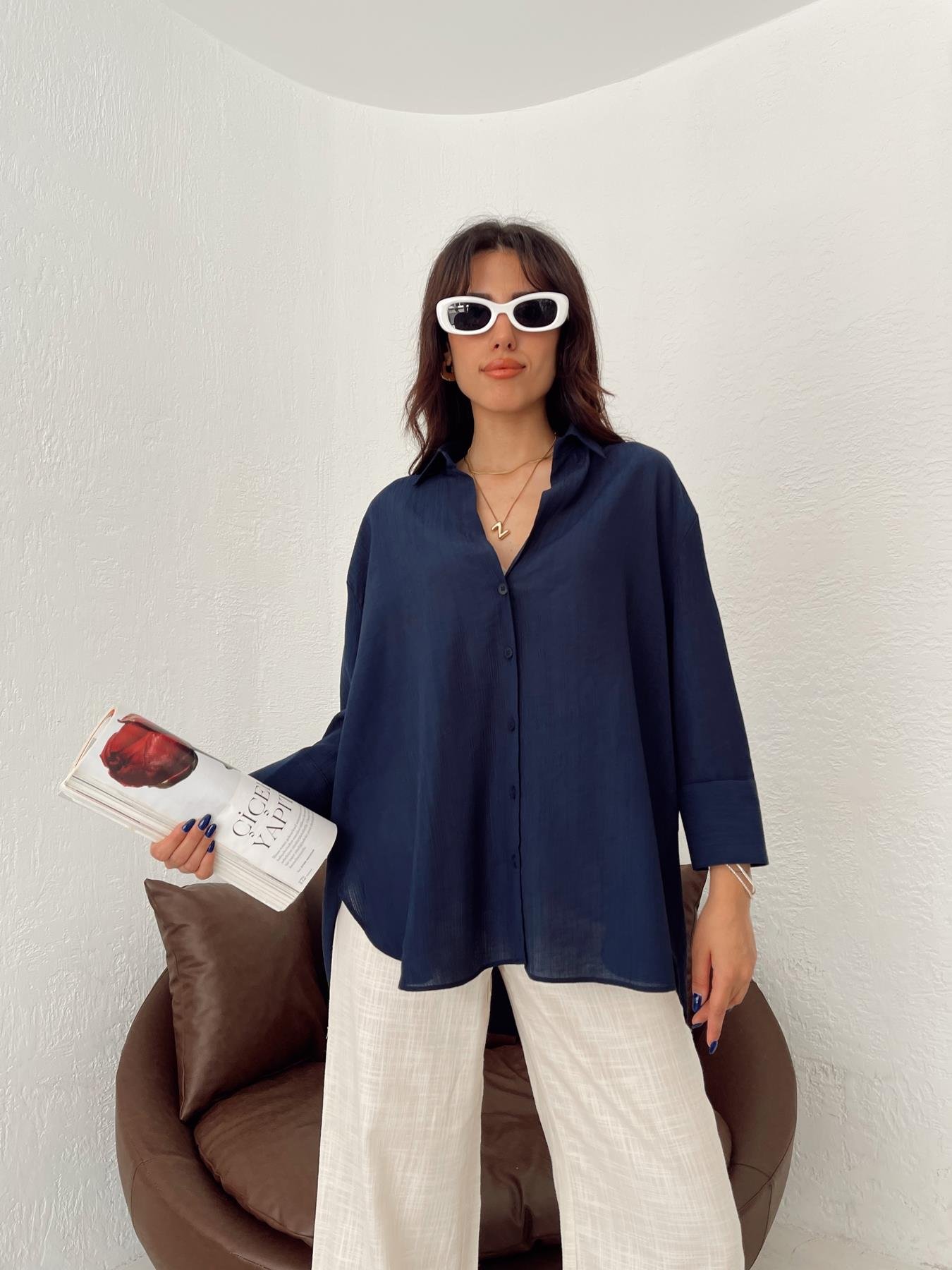 Oversize Gömlek LACİVERT