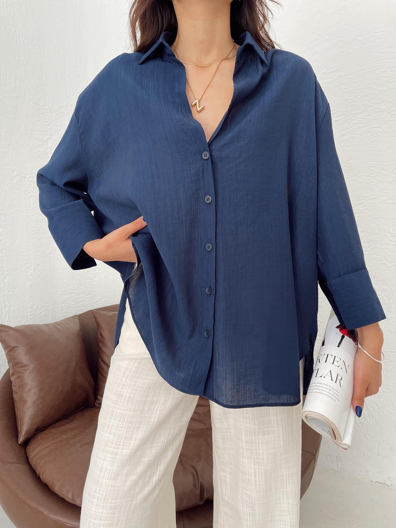 Oversize Gömlek LACİVERT