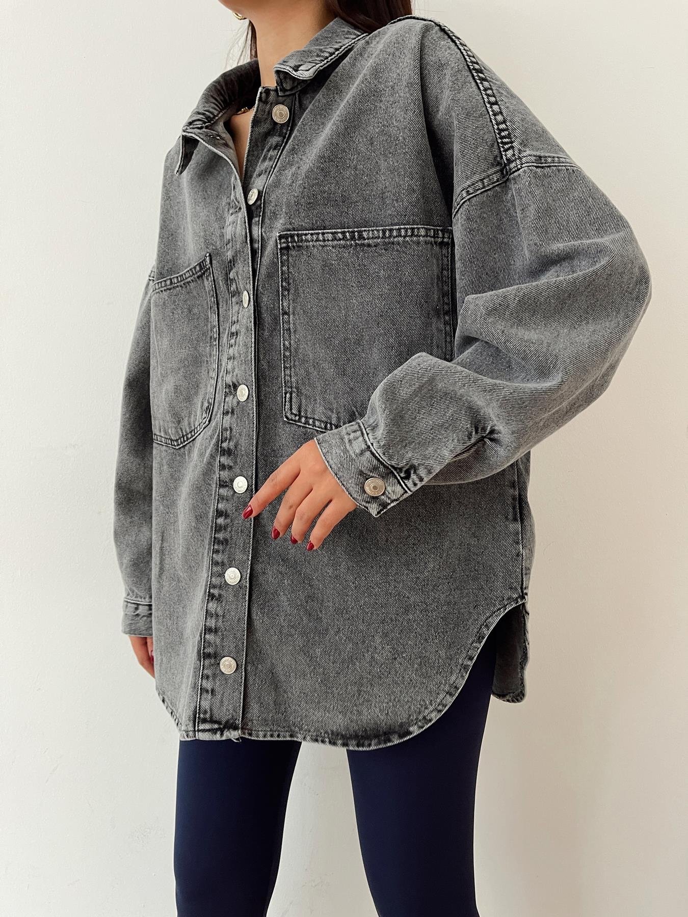 Oversize Jean Gömlek ANTRASİT