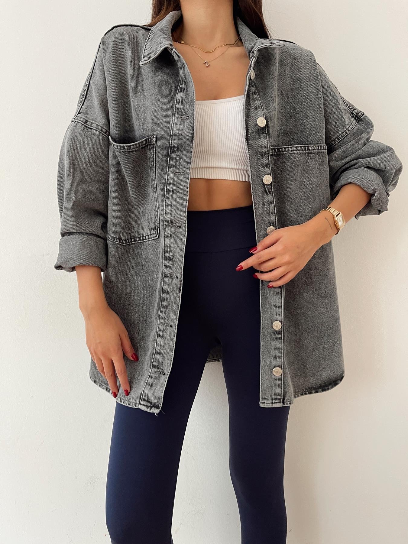 Oversize Jean Gömlek ANTRASİT