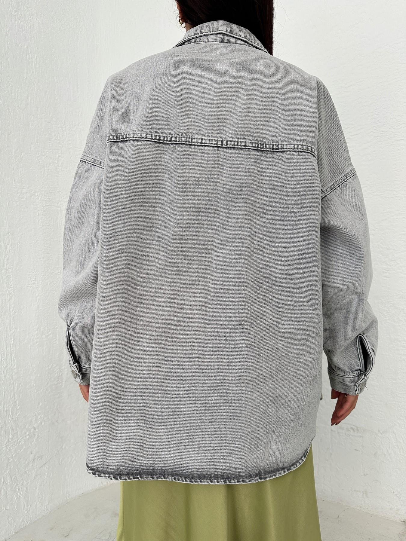 Oversize Jean Gömlek GRİ