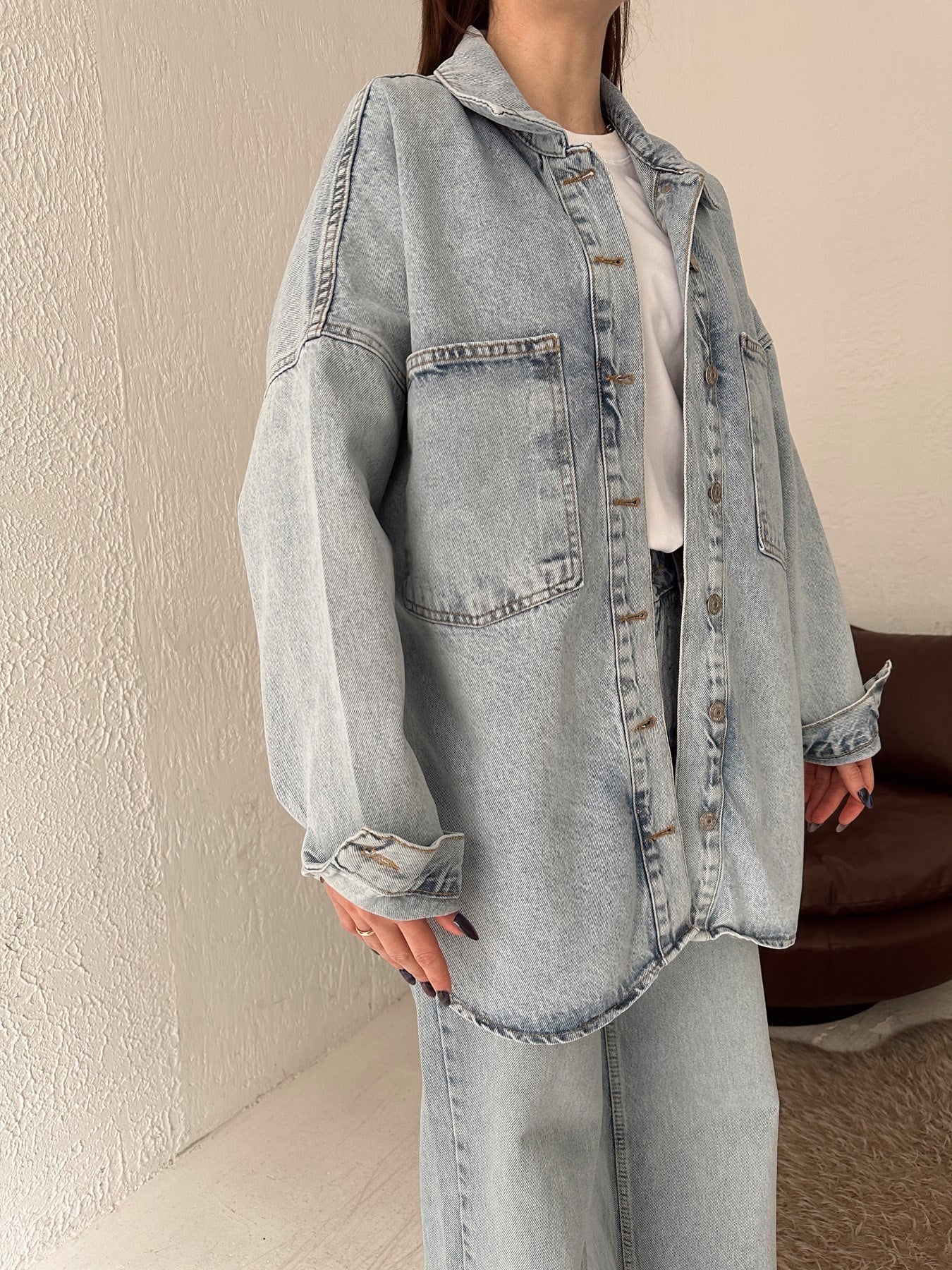 Oversize Jean Gömlek Mavi