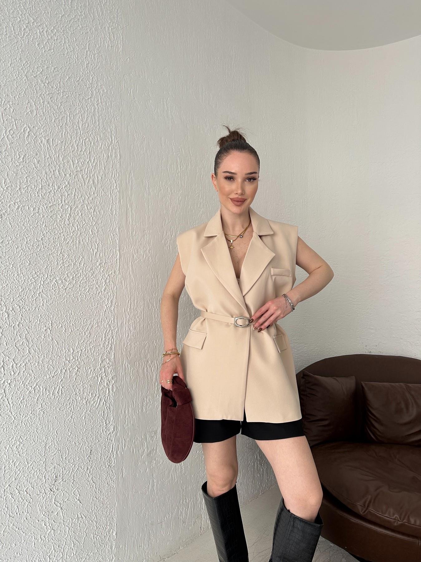 Oversize Kemerli Yelek TAŞ