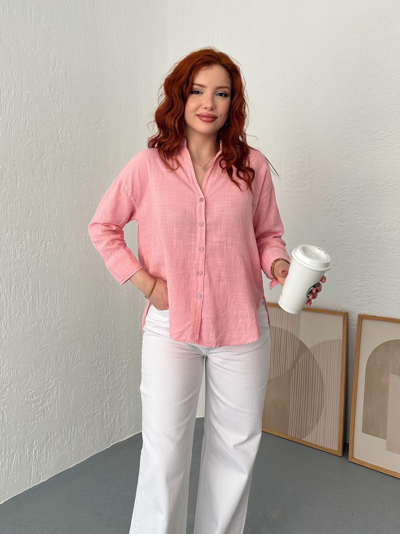 Oversize Keten Gömlek Açık pembe