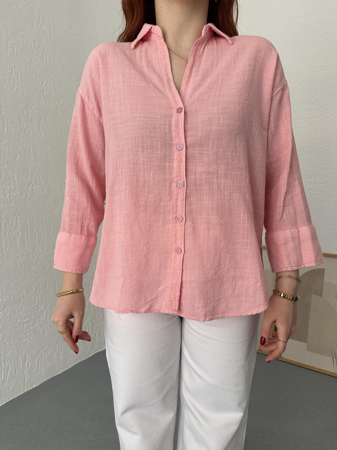 Oversize Keten Gömlek Açık pembe