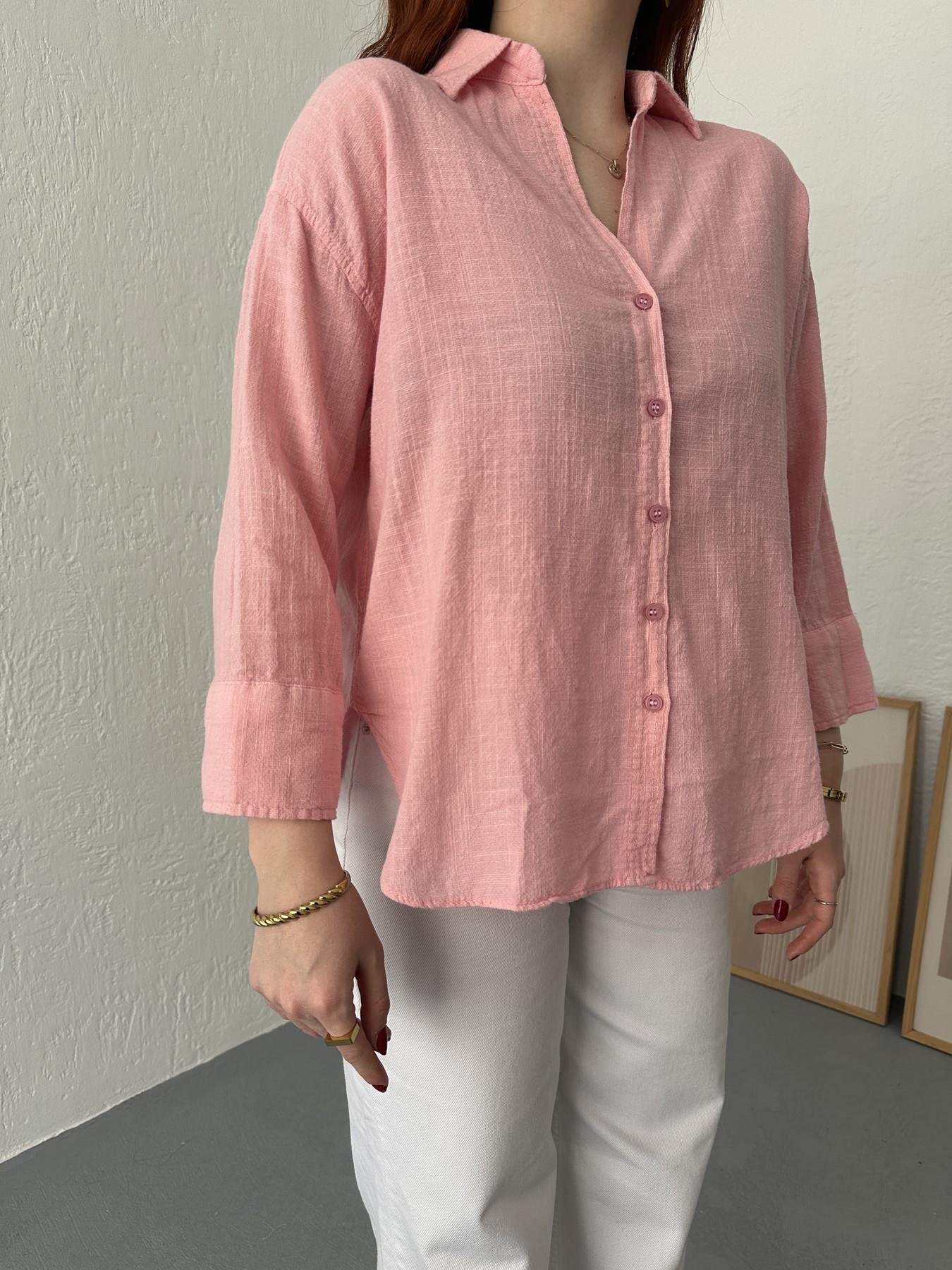Oversize Keten Gömlek Açık pembe