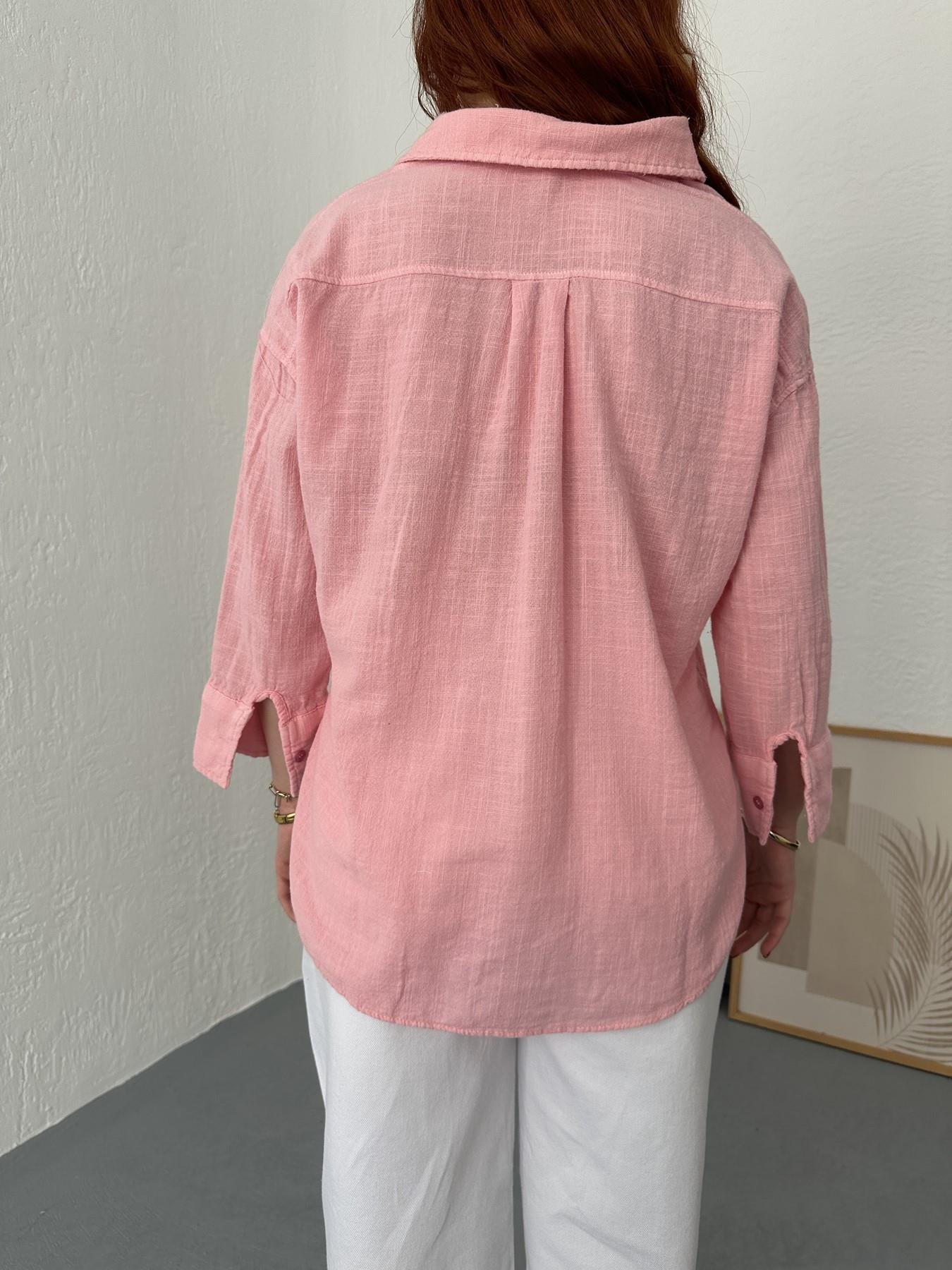 Oversize Keten Gömlek Açık pembe