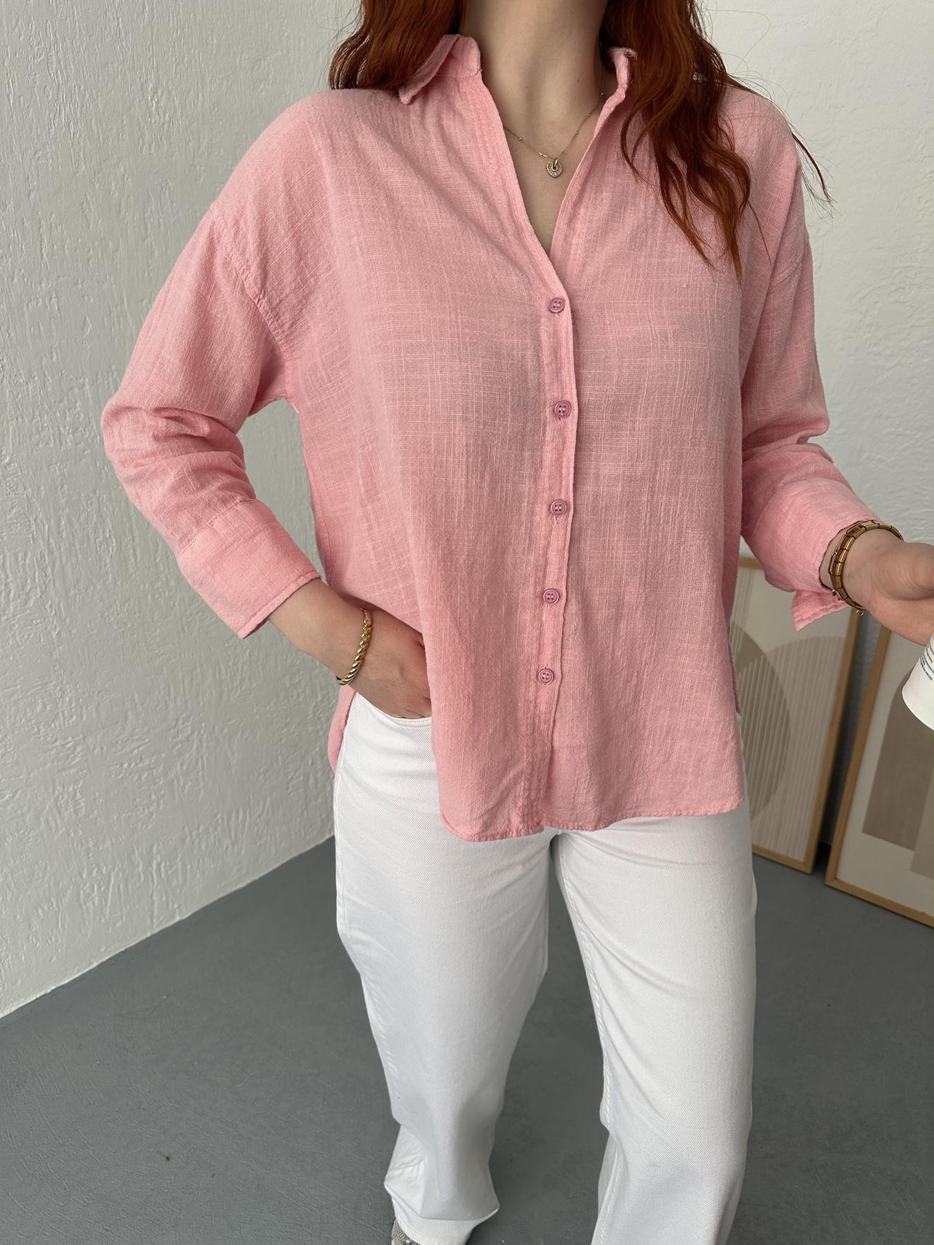 Oversize Keten Gömlek Açık pembe