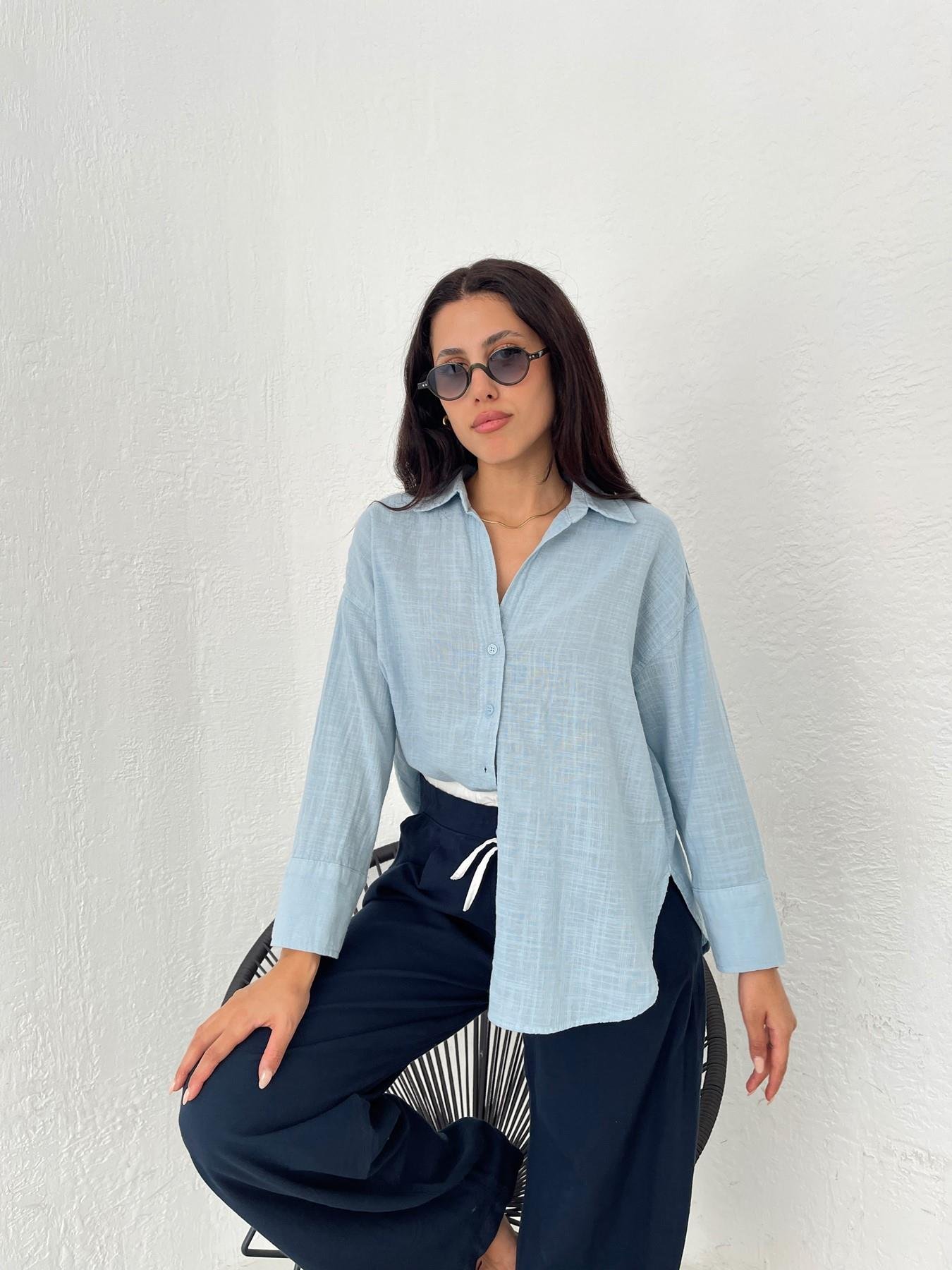Oversize Keten Gömlek BEBE MAVİ