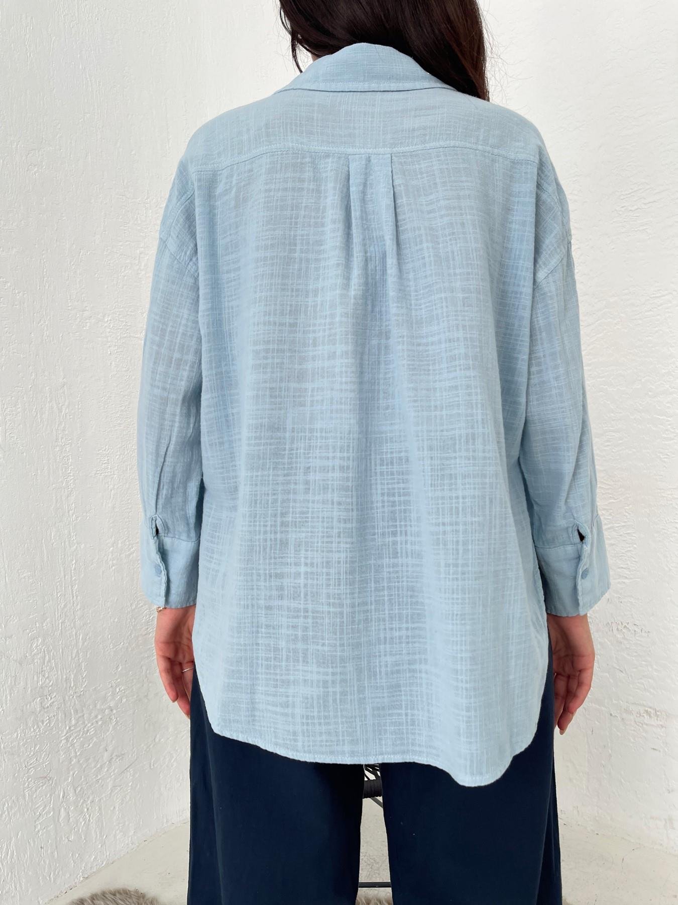Oversize Keten Gömlek BEBE MAVİ