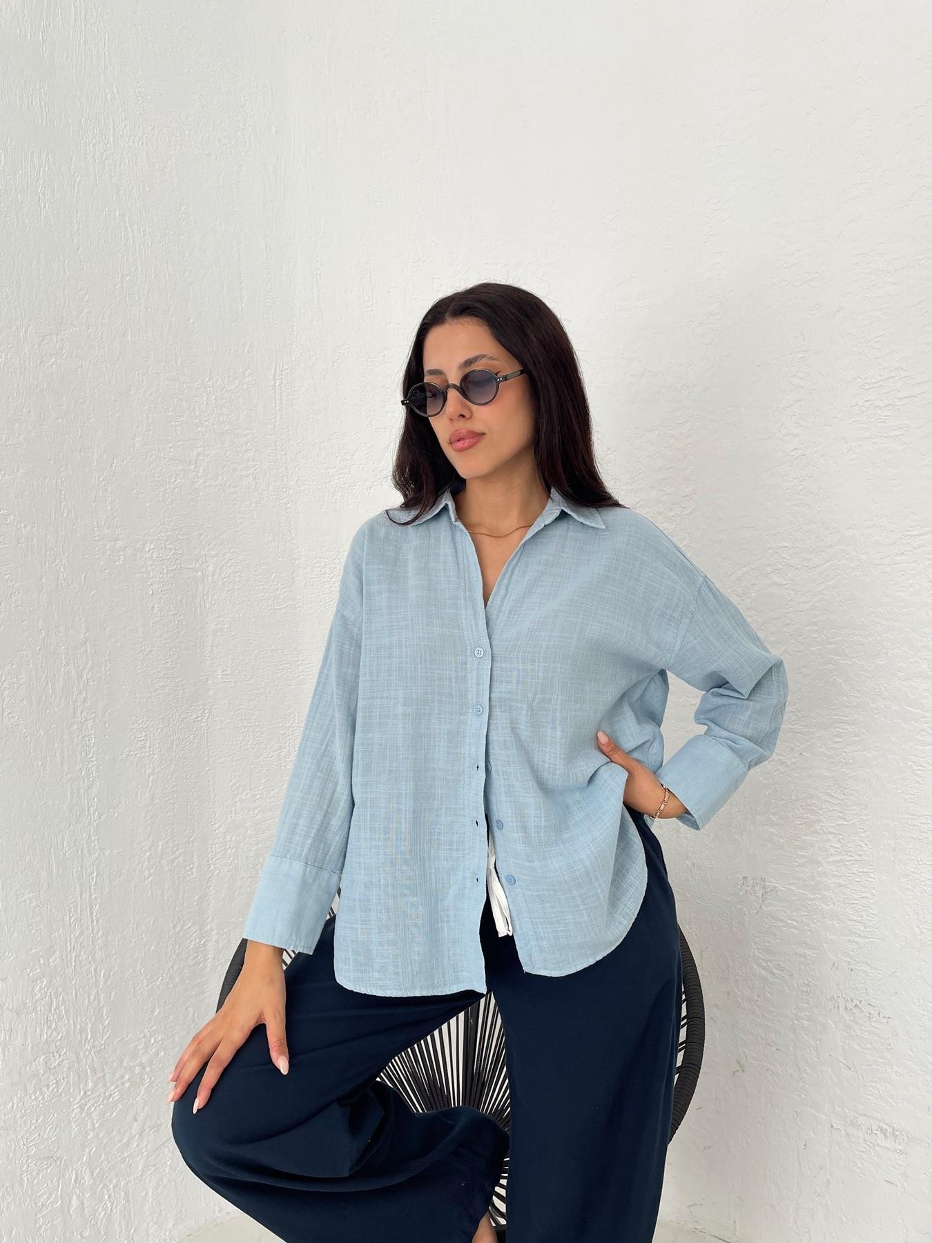 Oversize Keten Gömlek BEBE MAVİ