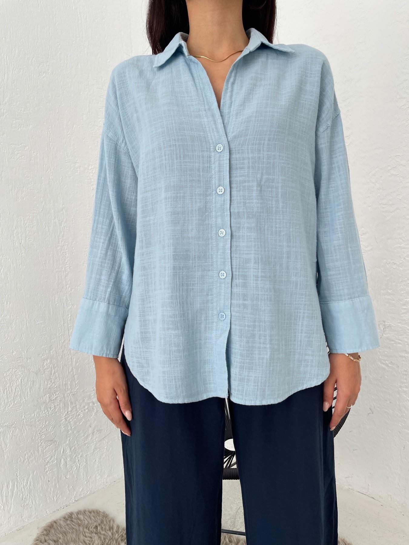 Oversize Keten Gömlek BEBE MAVİ
