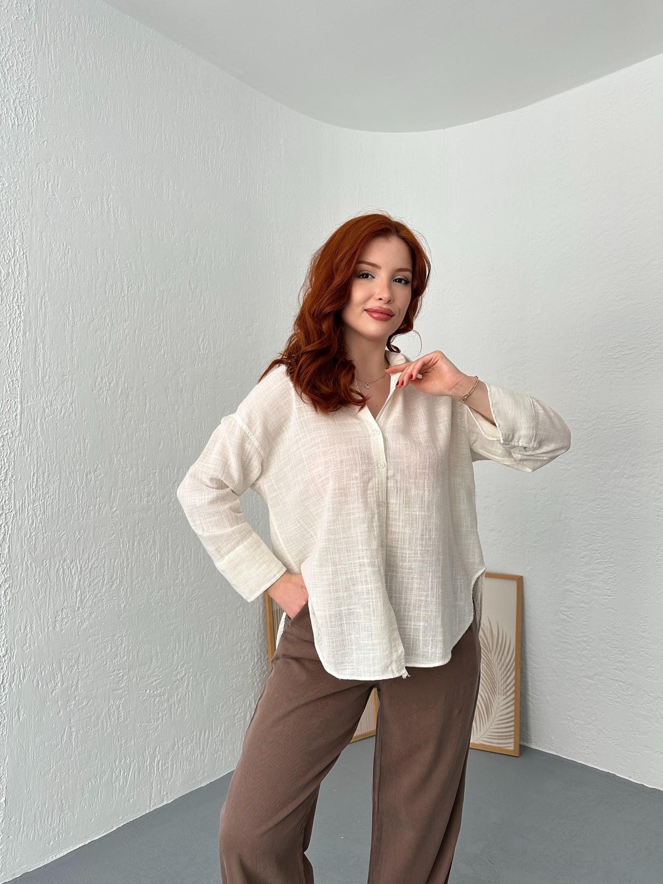 Oversize Keten Gömlek Ekru