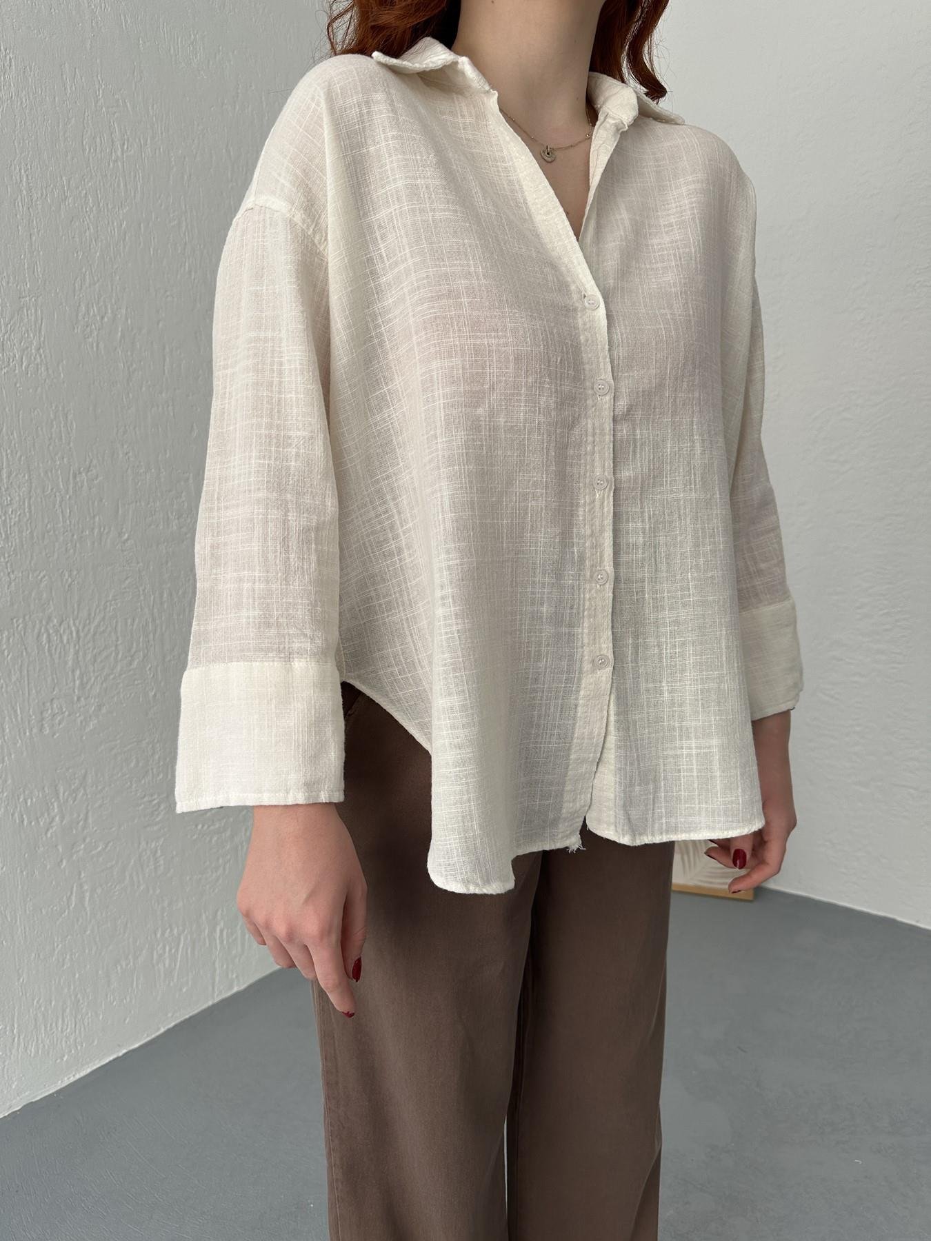 Oversize Keten Gömlek Ekru