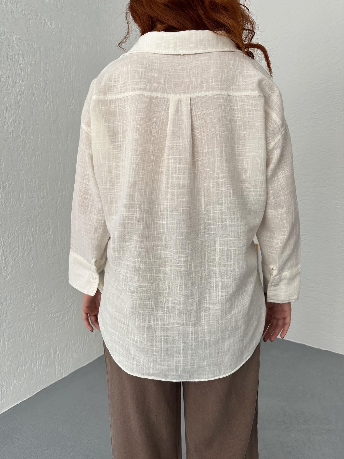 Oversize Keten Gömlek Ekru