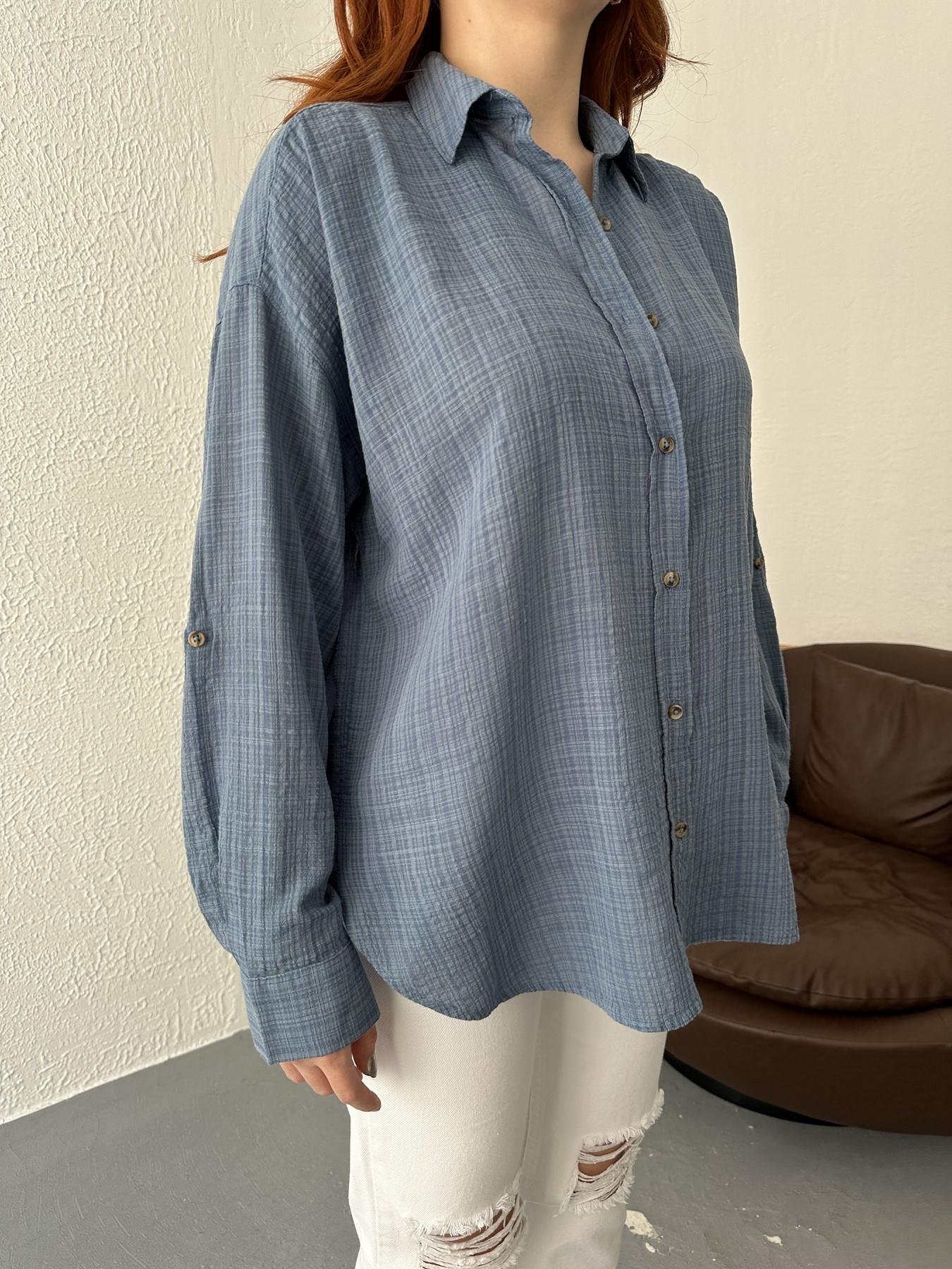 Oversize Keten Gömlek İndigo