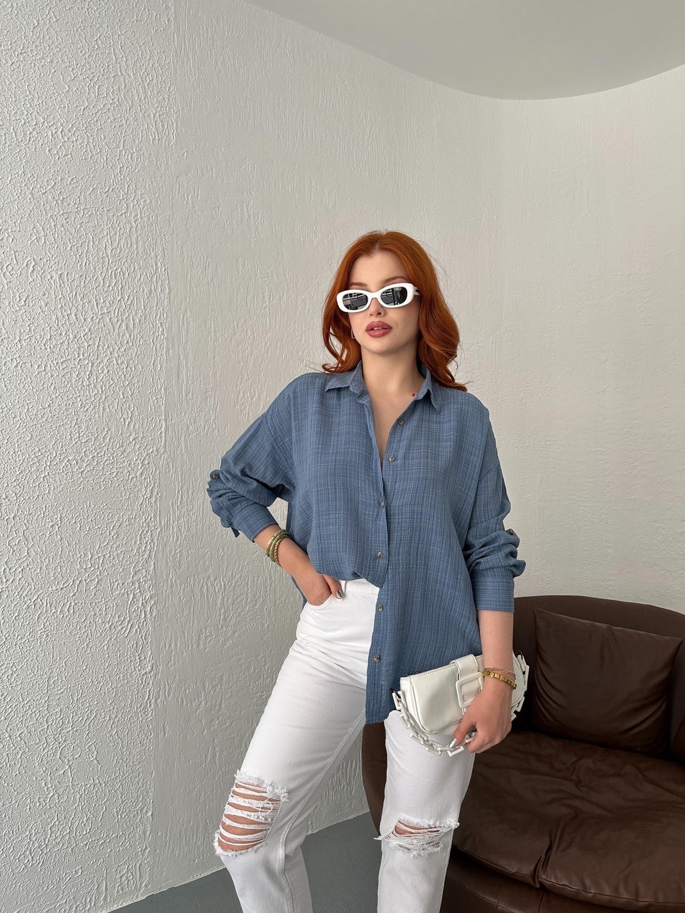 Oversize Keten Gömlek İndigo