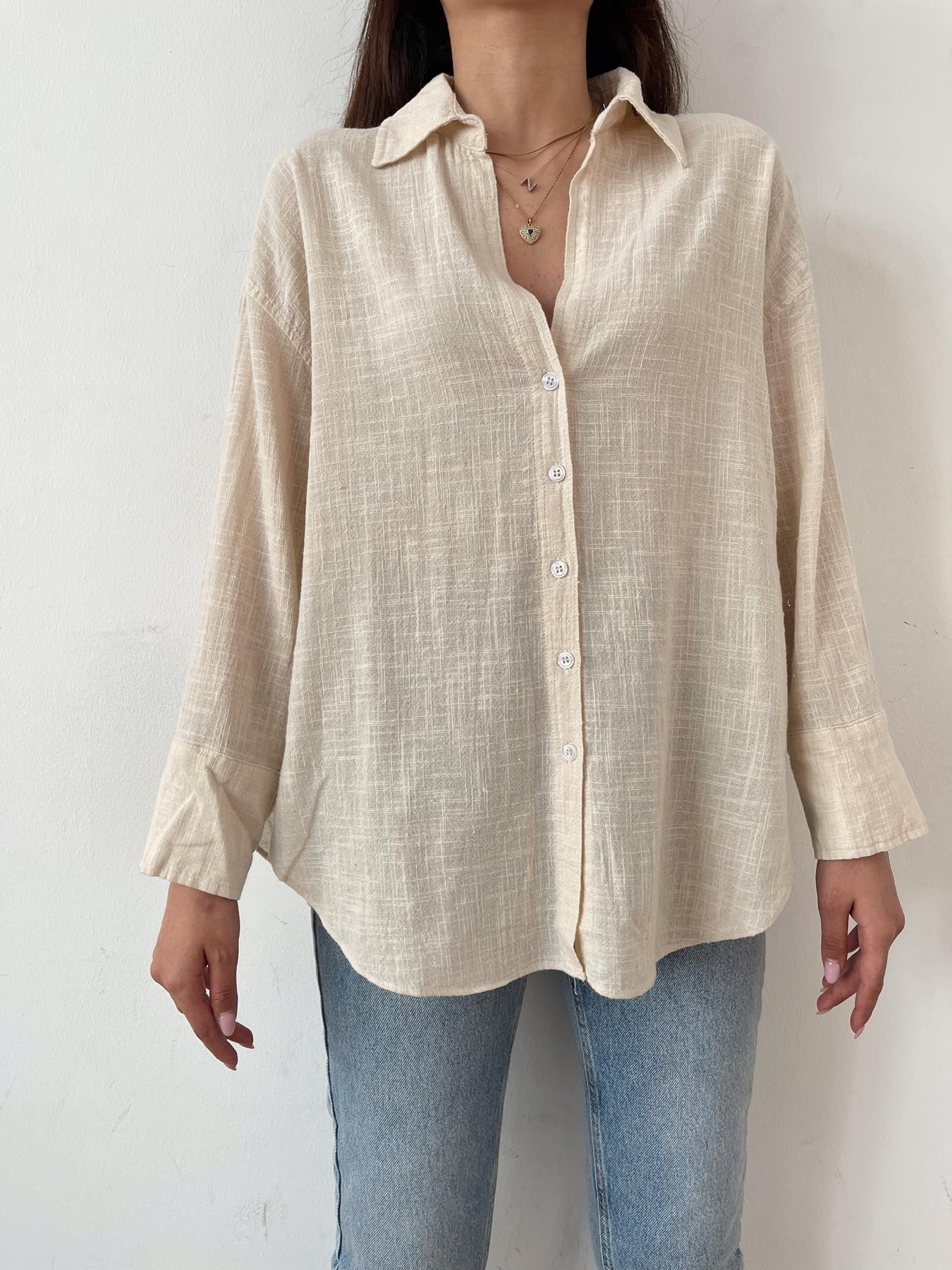 Oversize Keten Gömlek NATUREL