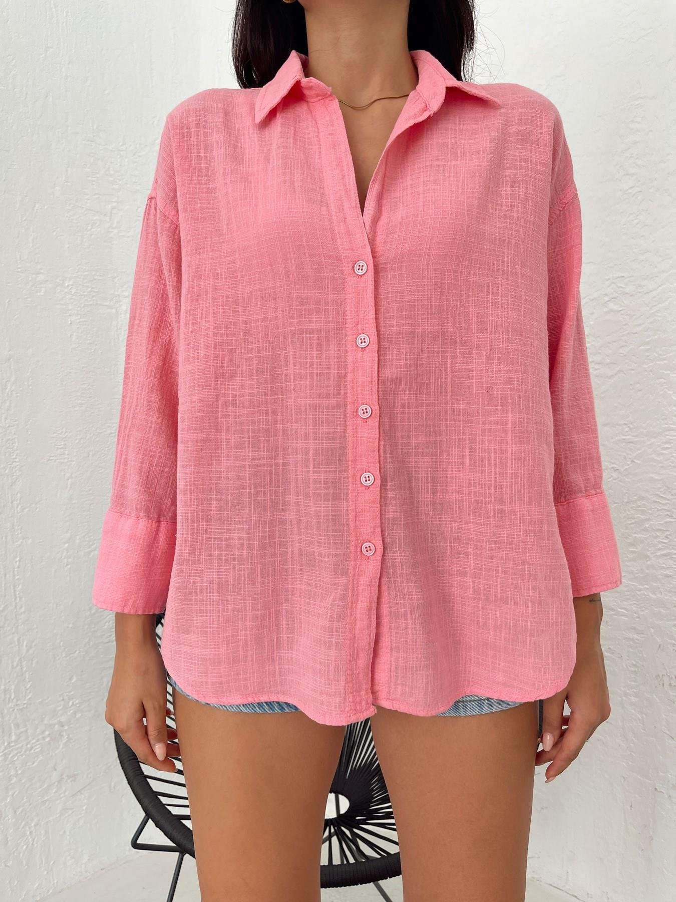 Oversize Keten Gömlek PEMBE