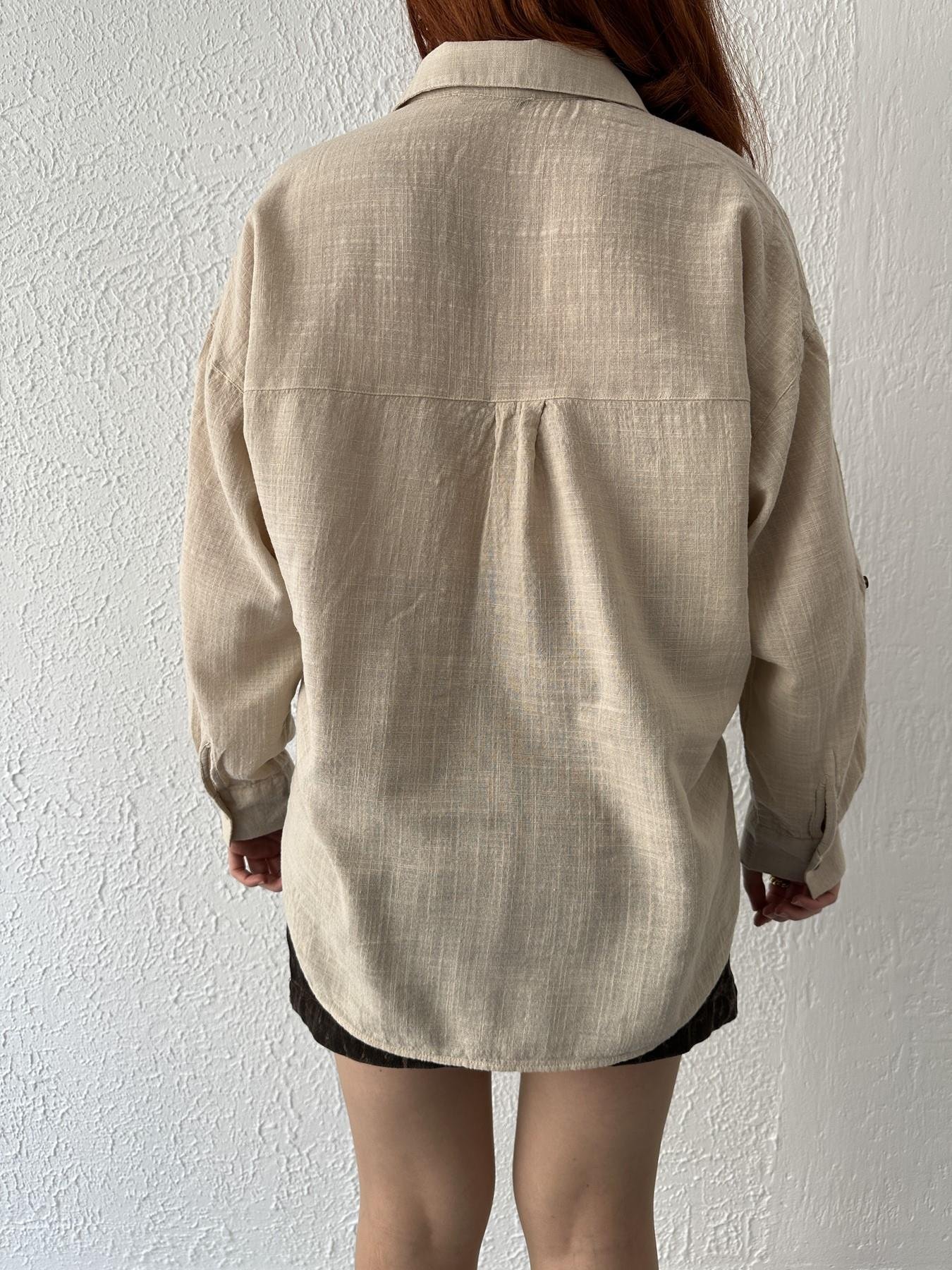 Oversize Keten Gömlek Taş
