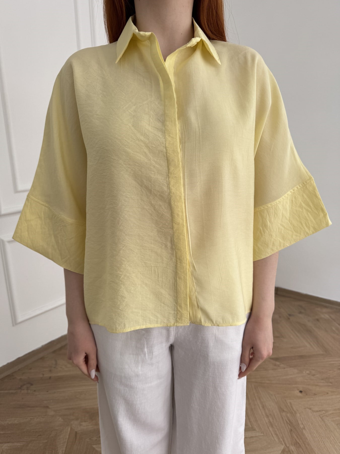 Oversize Kısa Kol Crop Gömlek Sarı