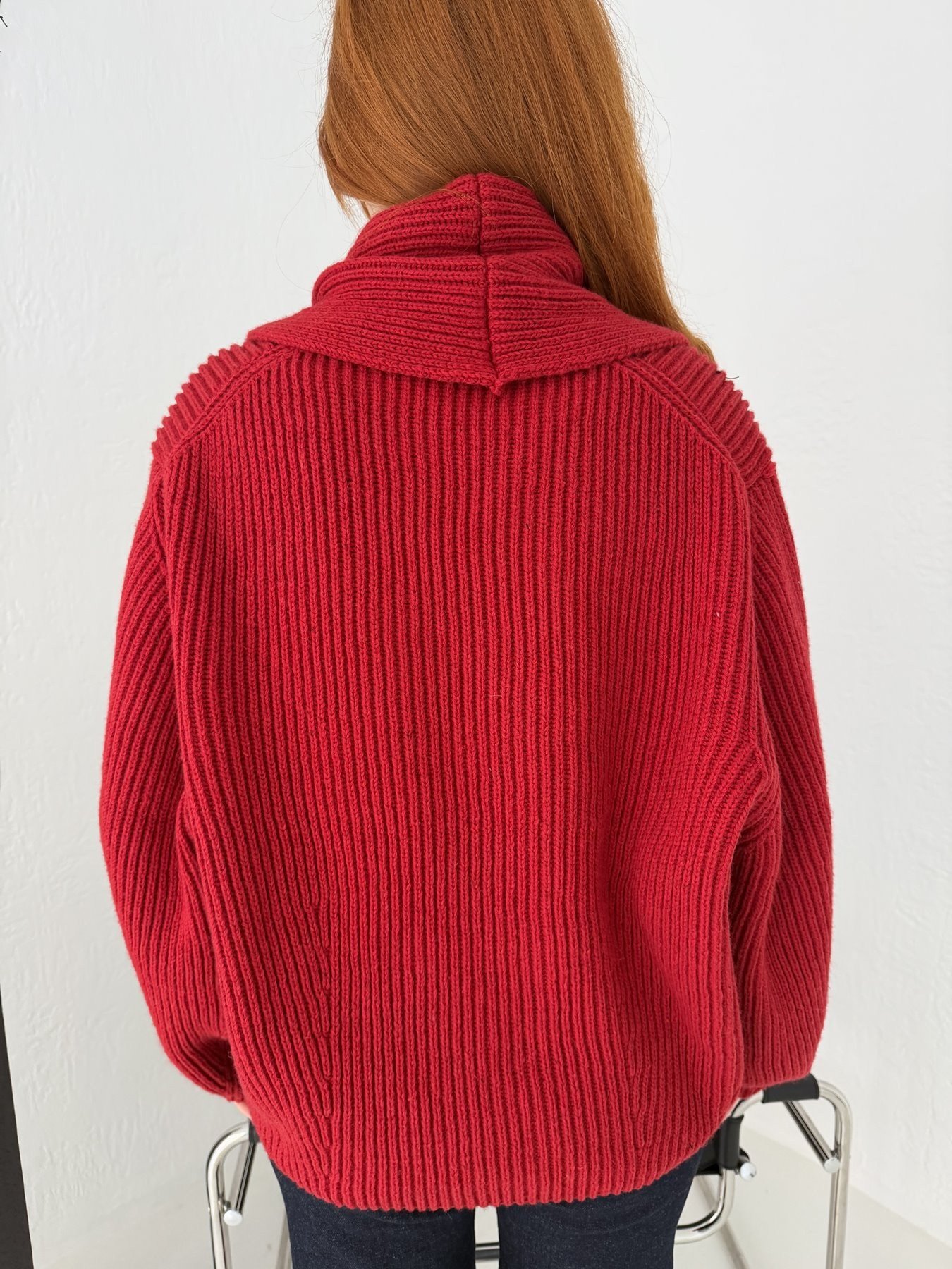 Oversize Şal Yaka Hırka Kırmızı