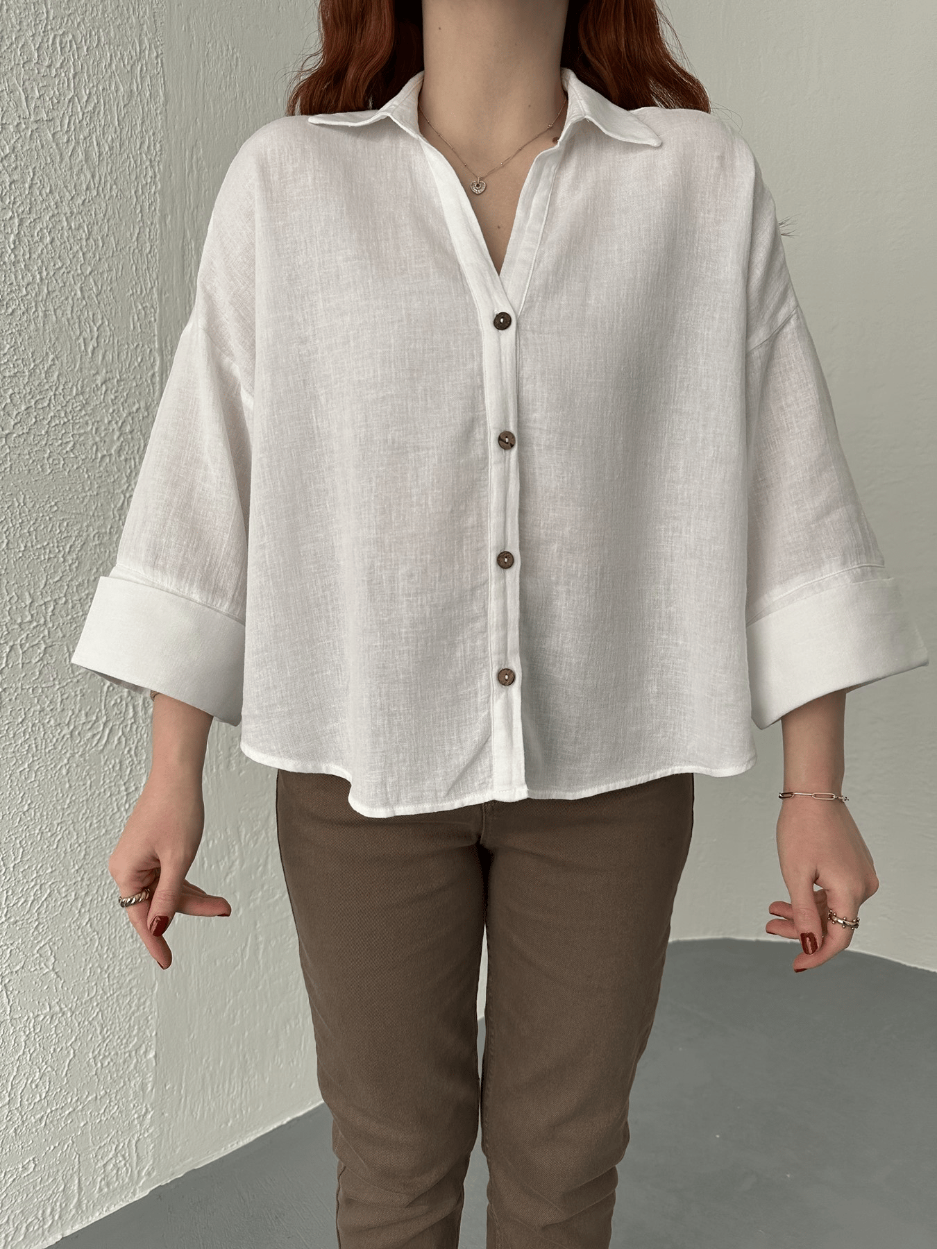 Oversize Sırt Detaylı Gömlek Beyaz