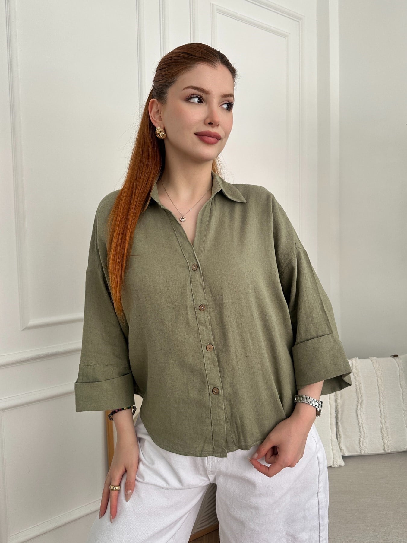 Oversize Sırt Detaylı Gömlek Çağla