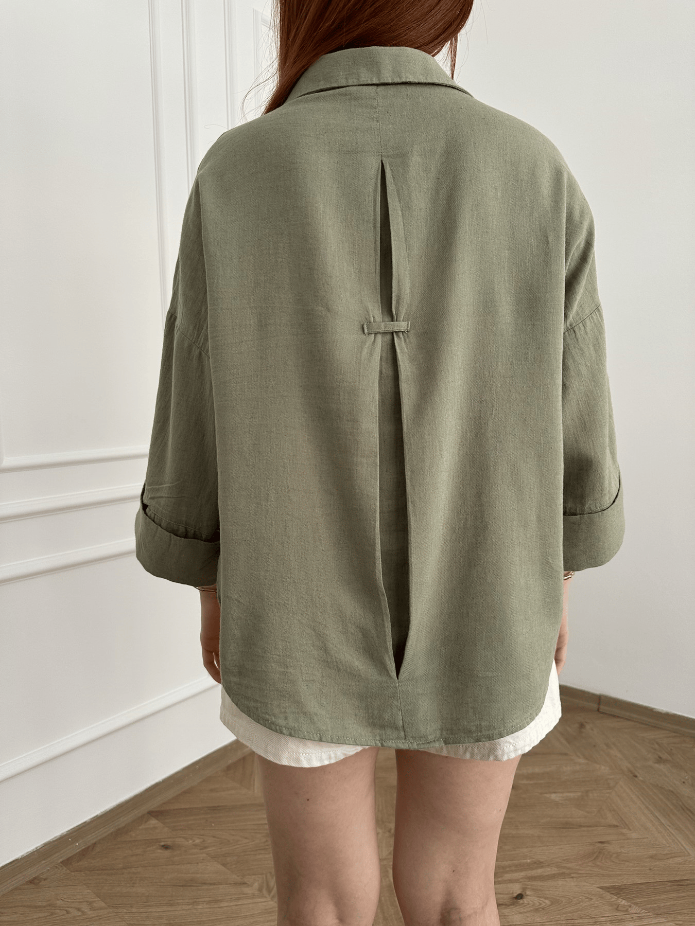 Oversize Sırt Detaylı Gömlek Haki