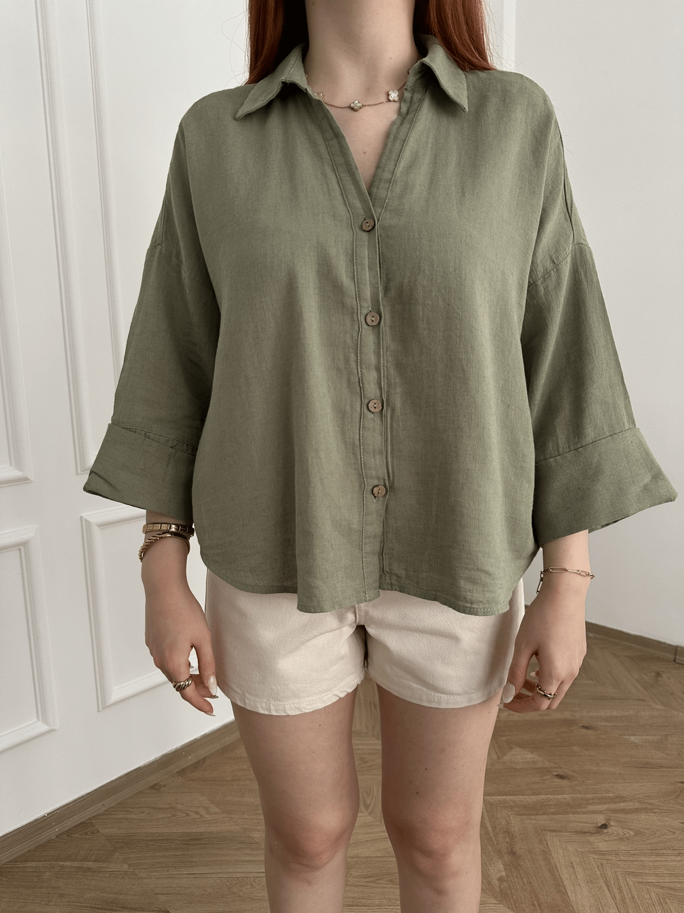 Oversize Sırt Detaylı Gömlek Haki