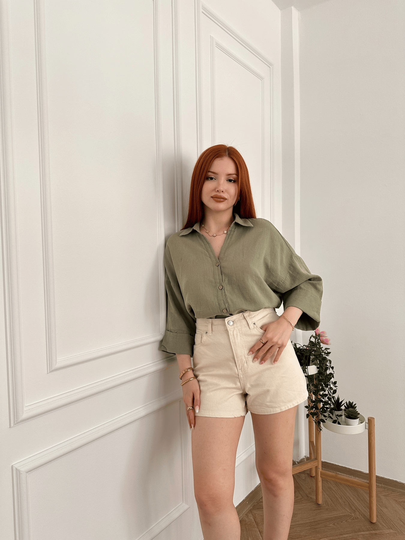 Oversize Sırt Detaylı Gömlek Haki