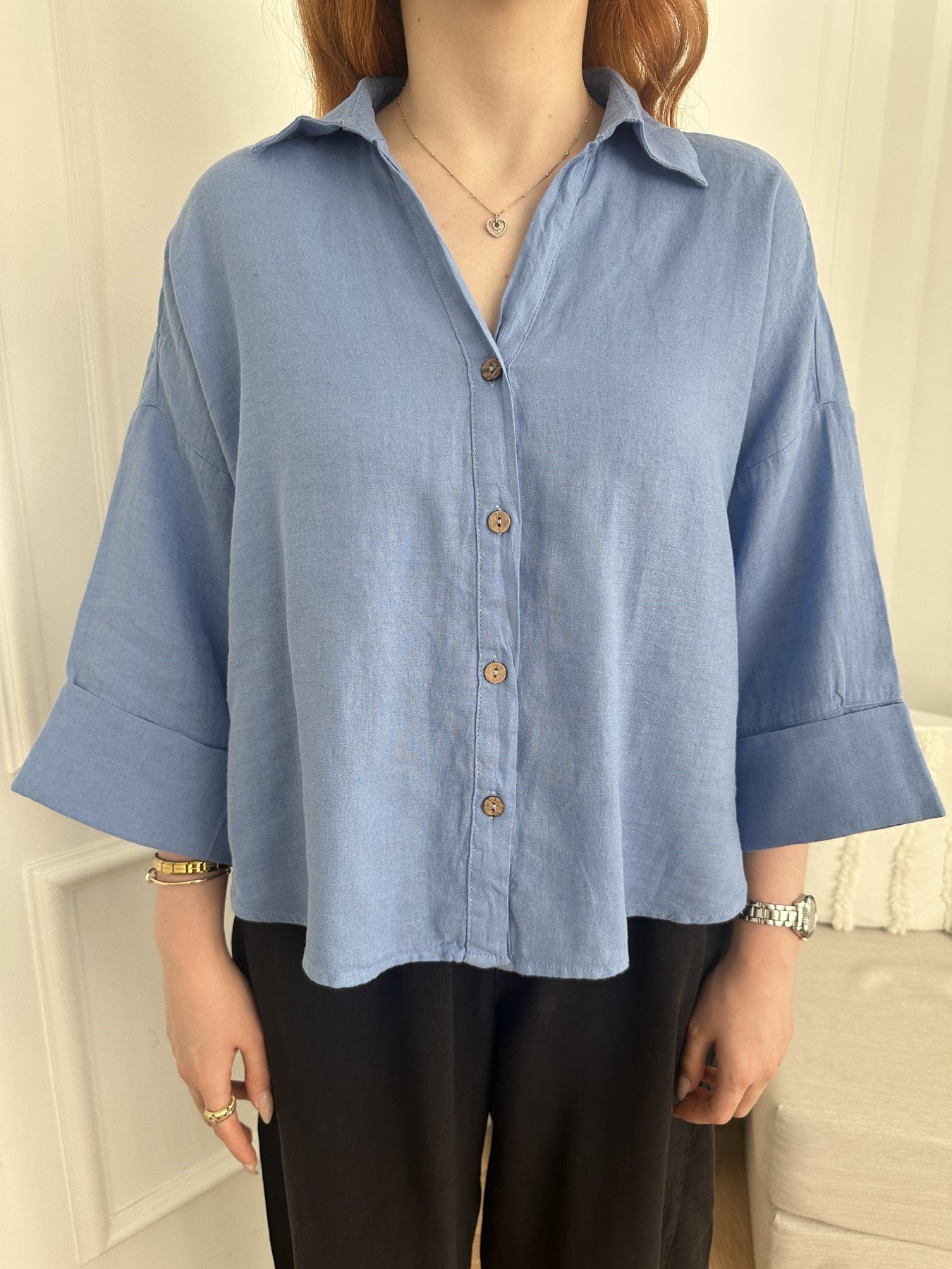 Oversize Sırt Detaylı Gömlek İndigo