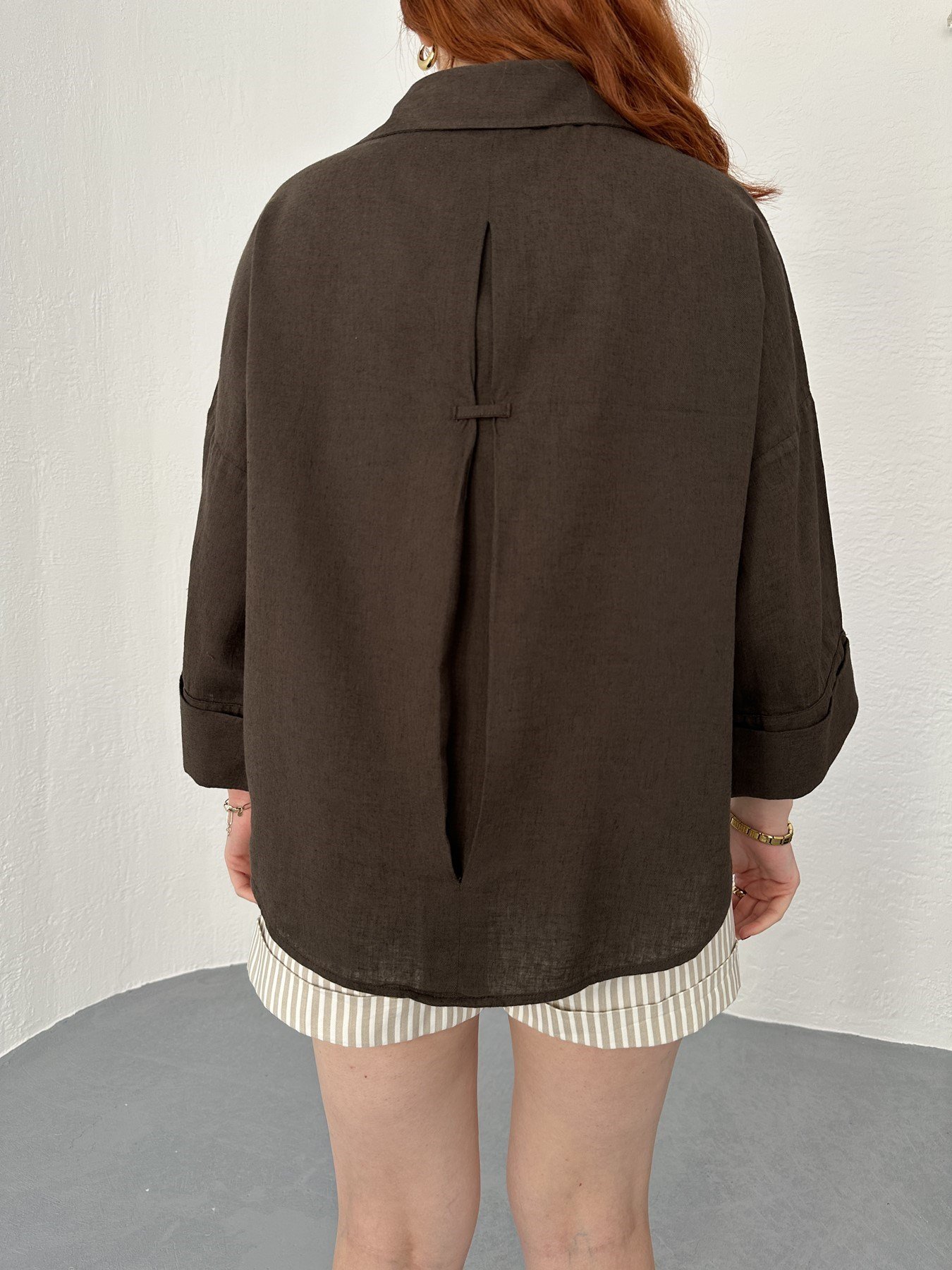 Oversize Sırt Detaylı Gömlek Kahve