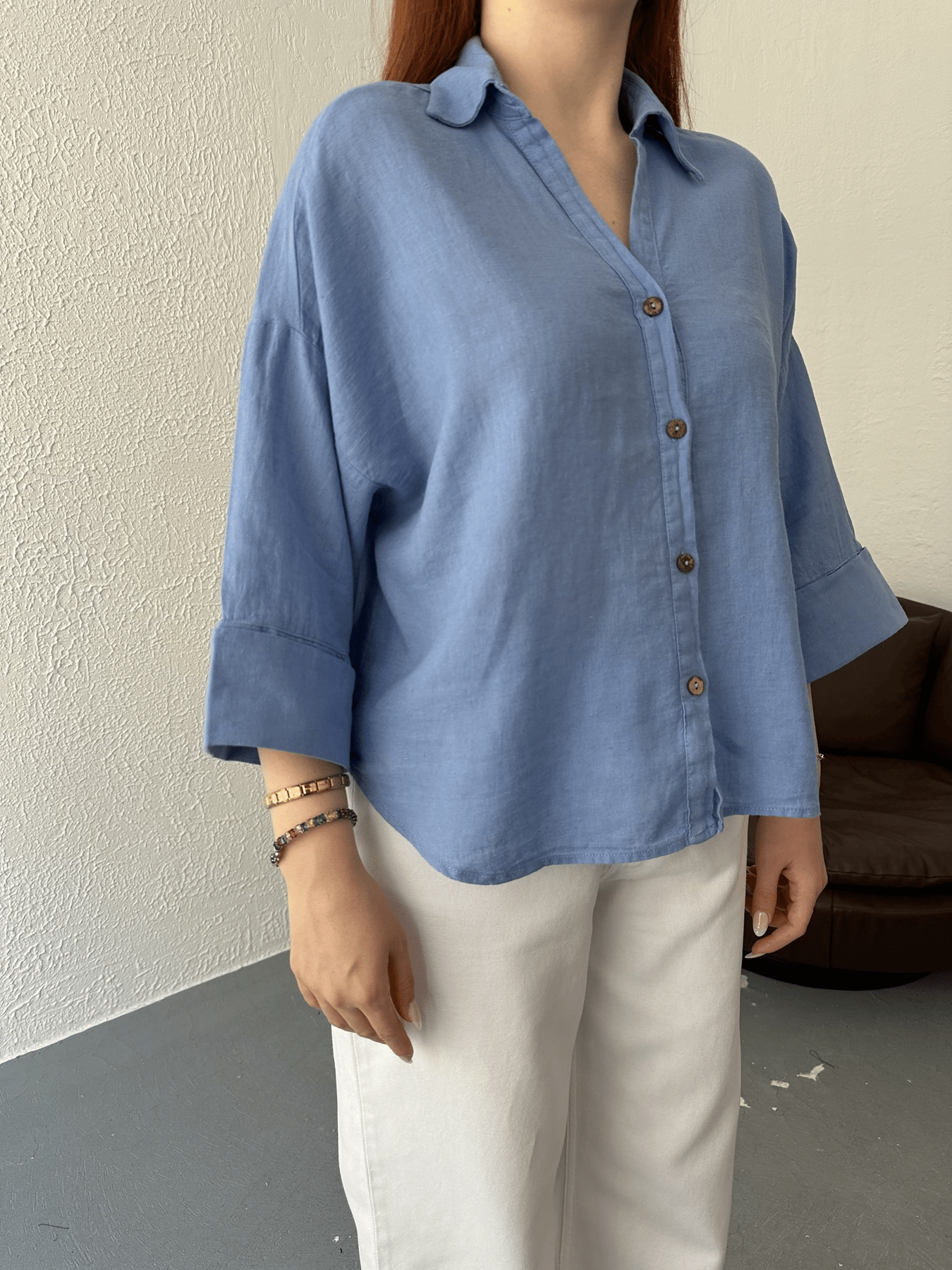 Oversize Sırt Detaylı Gömlek Mavi