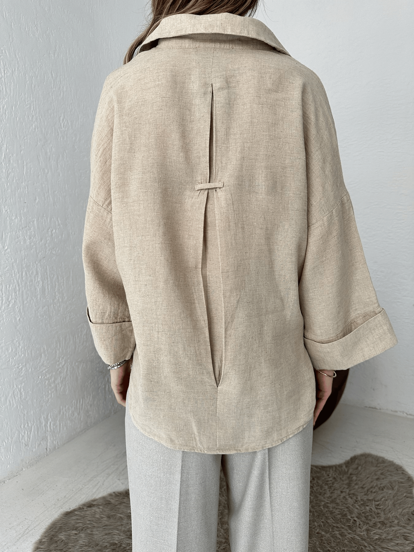 Oversize Sırt Detaylı Gömlek Naturel